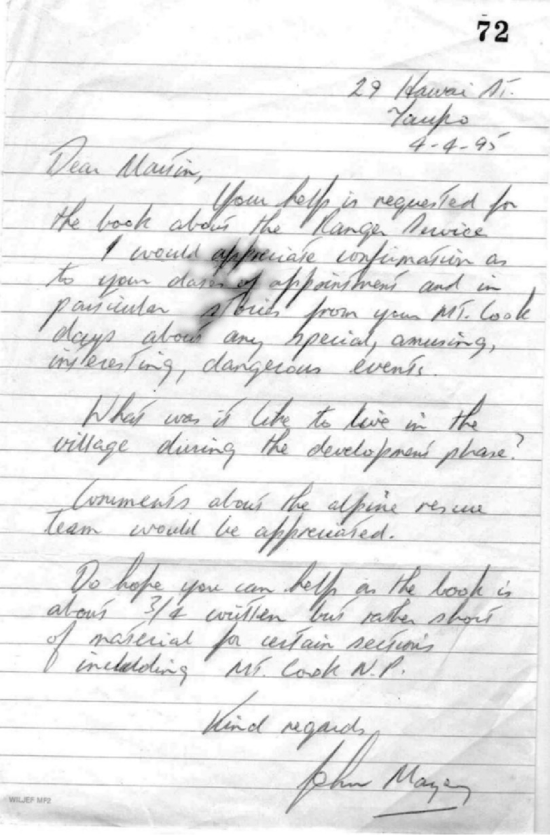 Letter from John Mazey requesting contributions