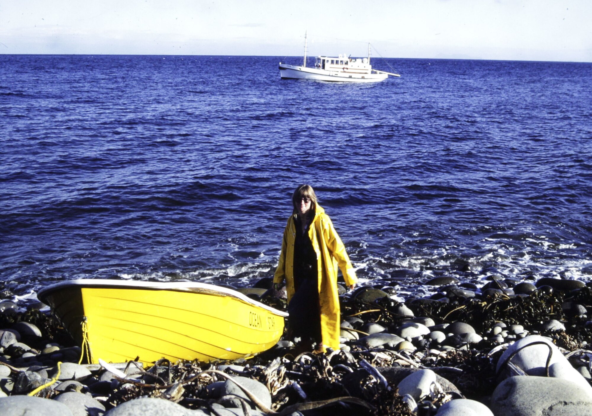 Landing at Little Barrier with 'Ocean Star' in the background
