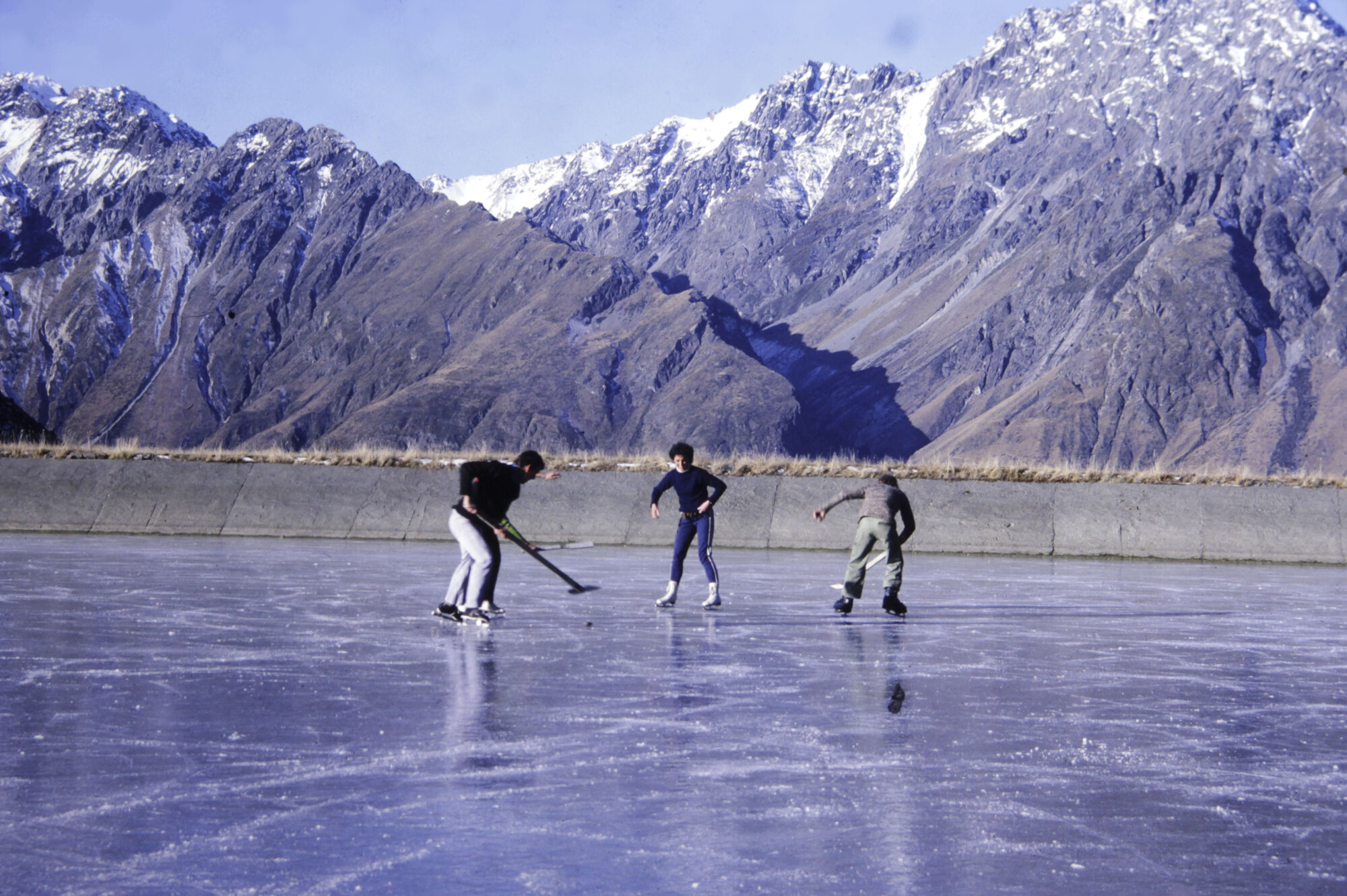 Ice skating on the sewage pond, Mount Cook village (1)