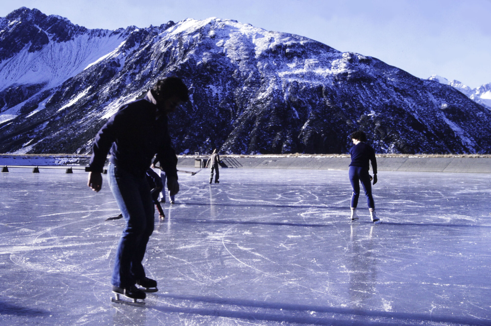Ice skating on the sewage pond, Mount Cook Village (2)