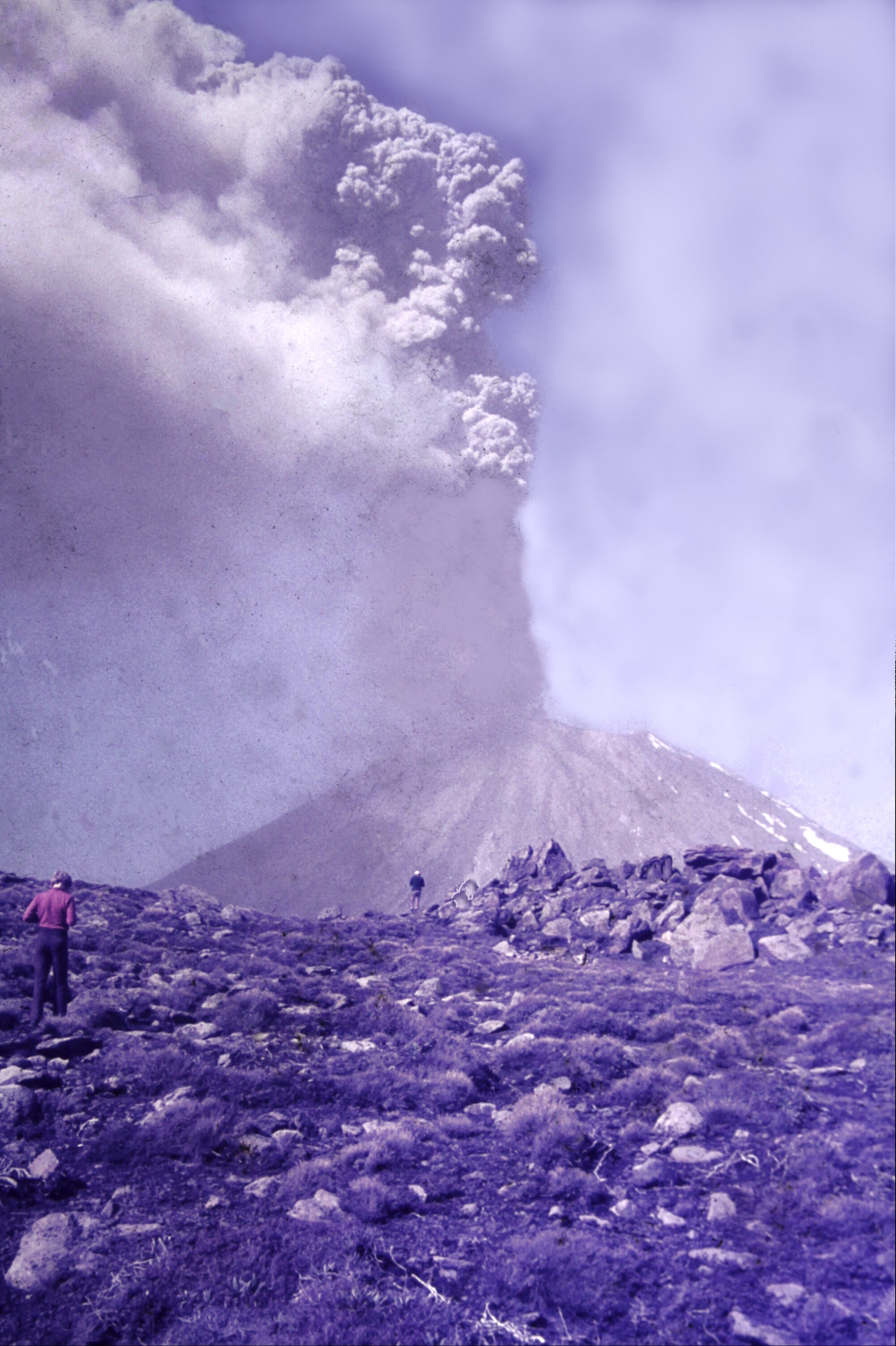 Mount Ngauruhoe erupting in 1974