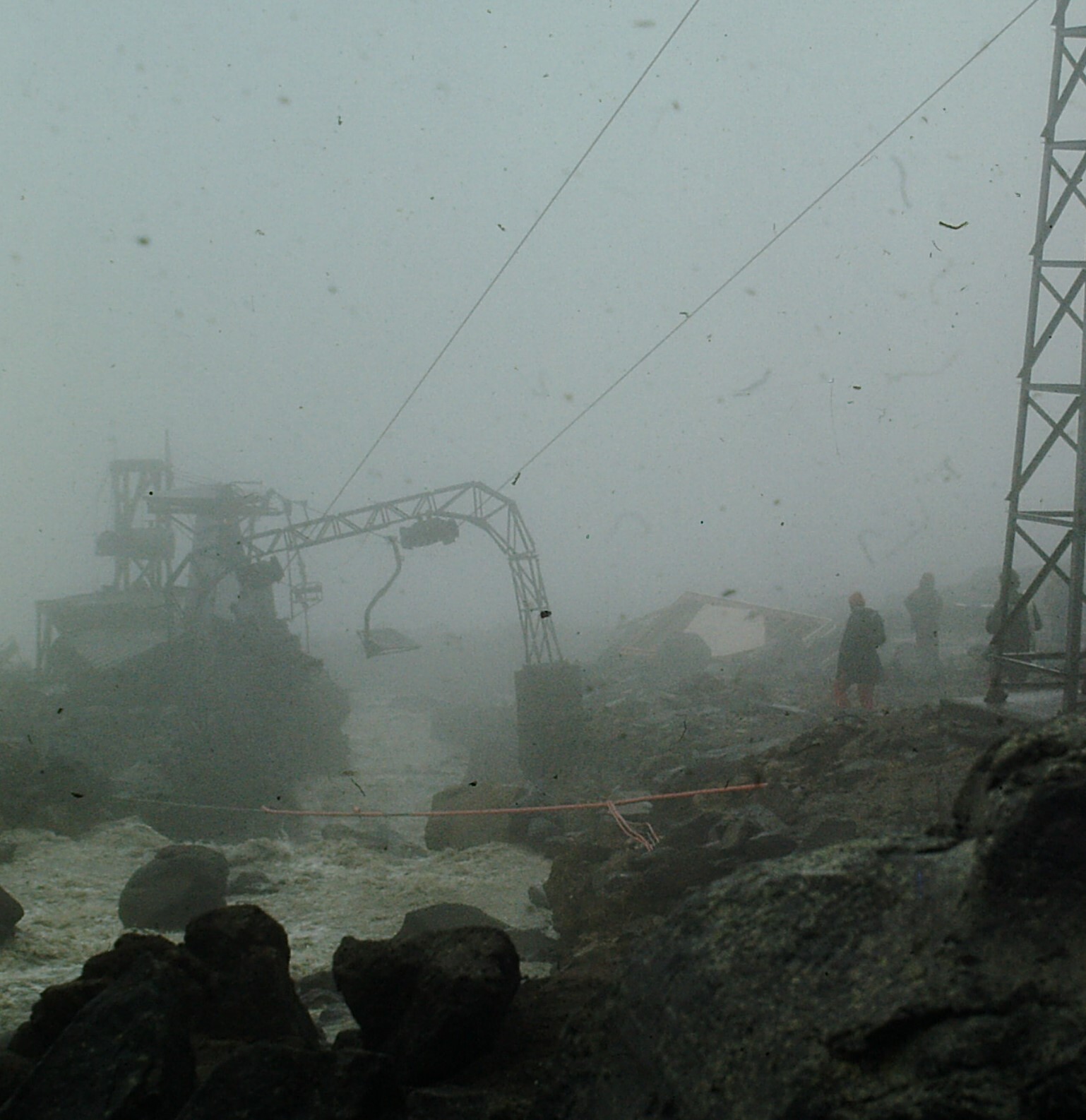 Chairlift damage at Iwikau Village May 1975 eruption at Mt Ruapehu