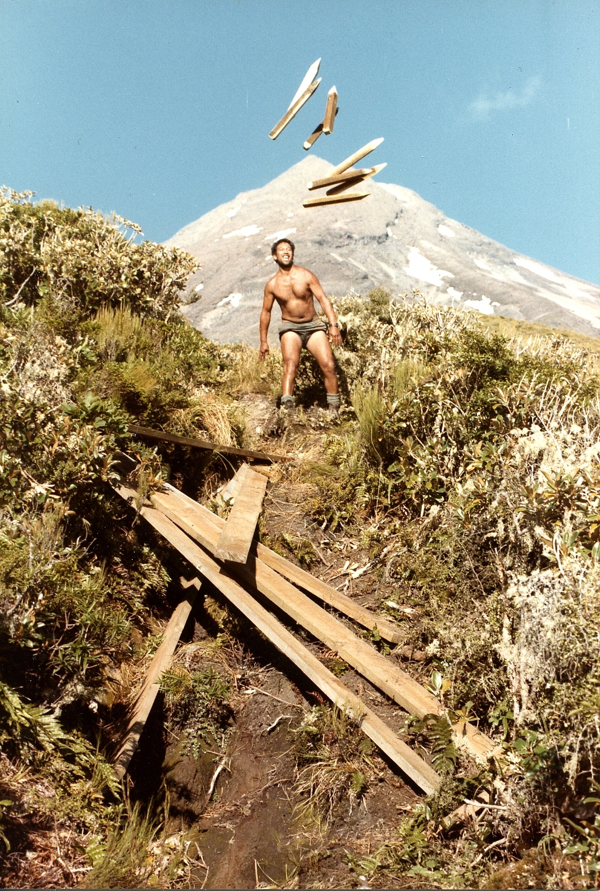 Track building on Taranaki Maunga 1986