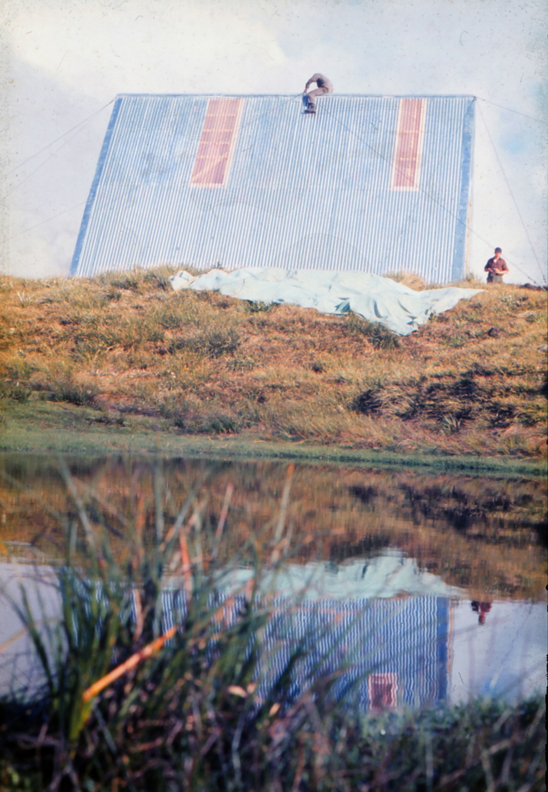 Finishing touches to Mackinnon Pass Shelter: Fiordland National Park 1968
