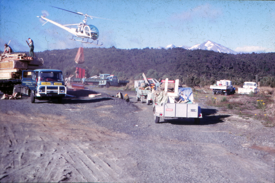 Flying hut materials to the site: Tongariro National Park