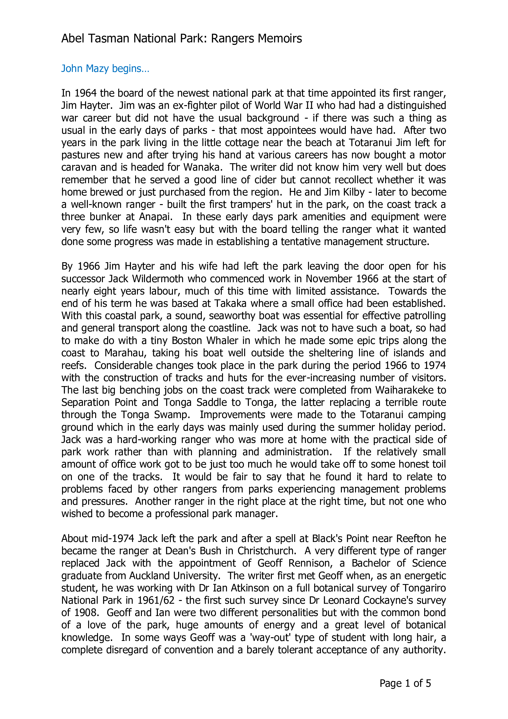 John Mazey begins...