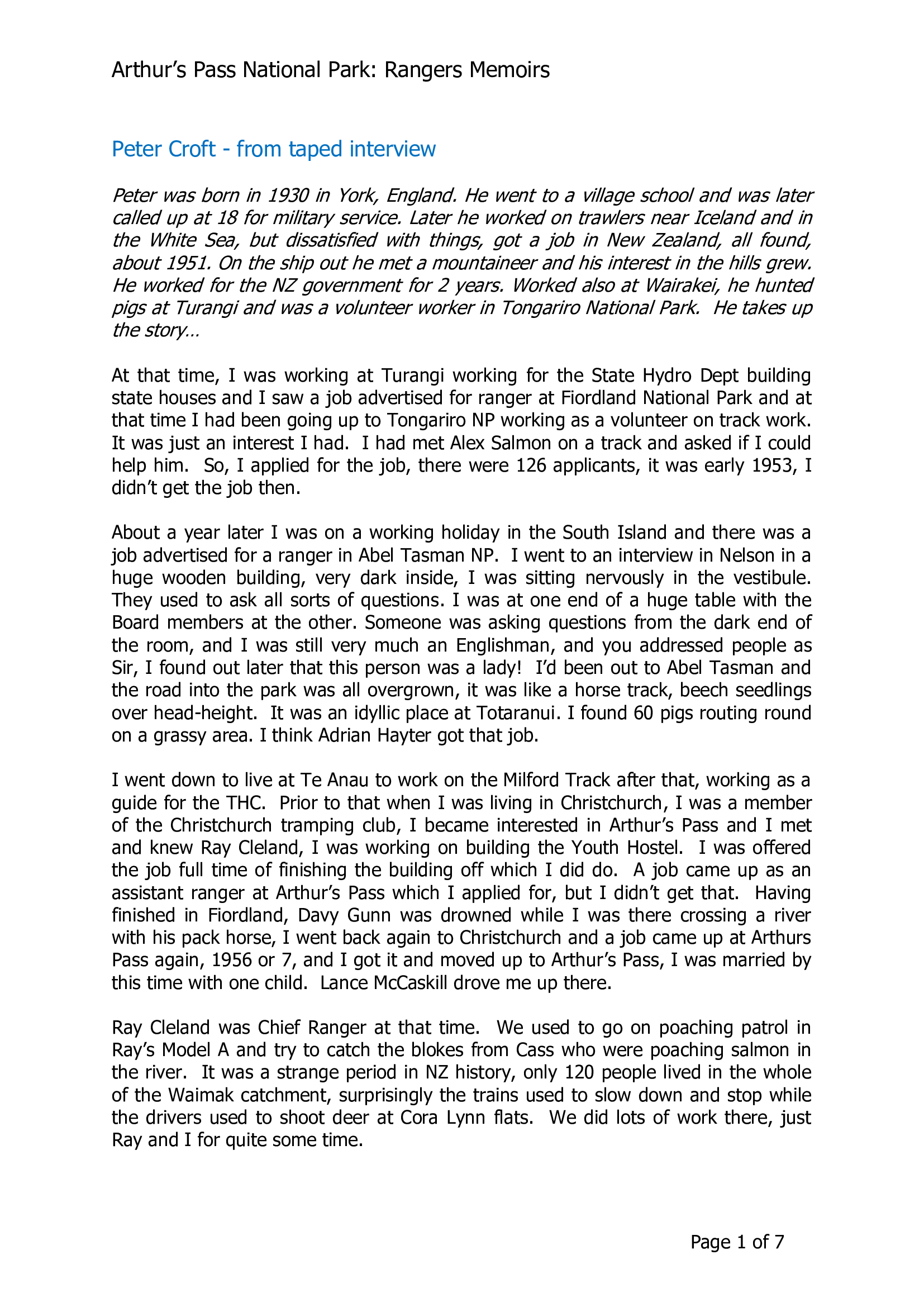 Peter Croft from taped interview