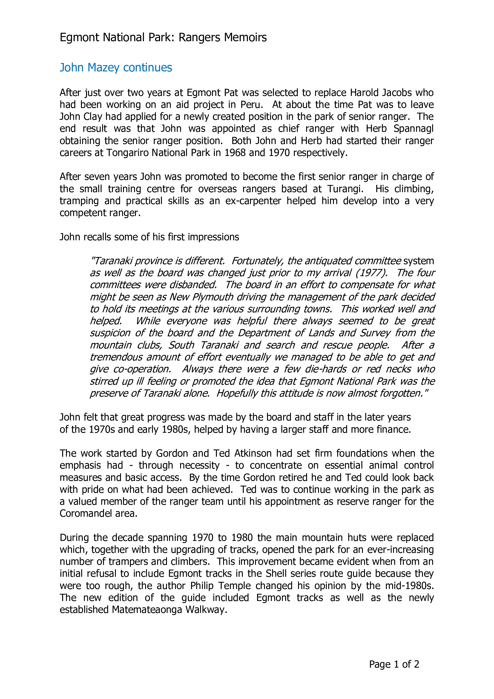 John Mazey continues