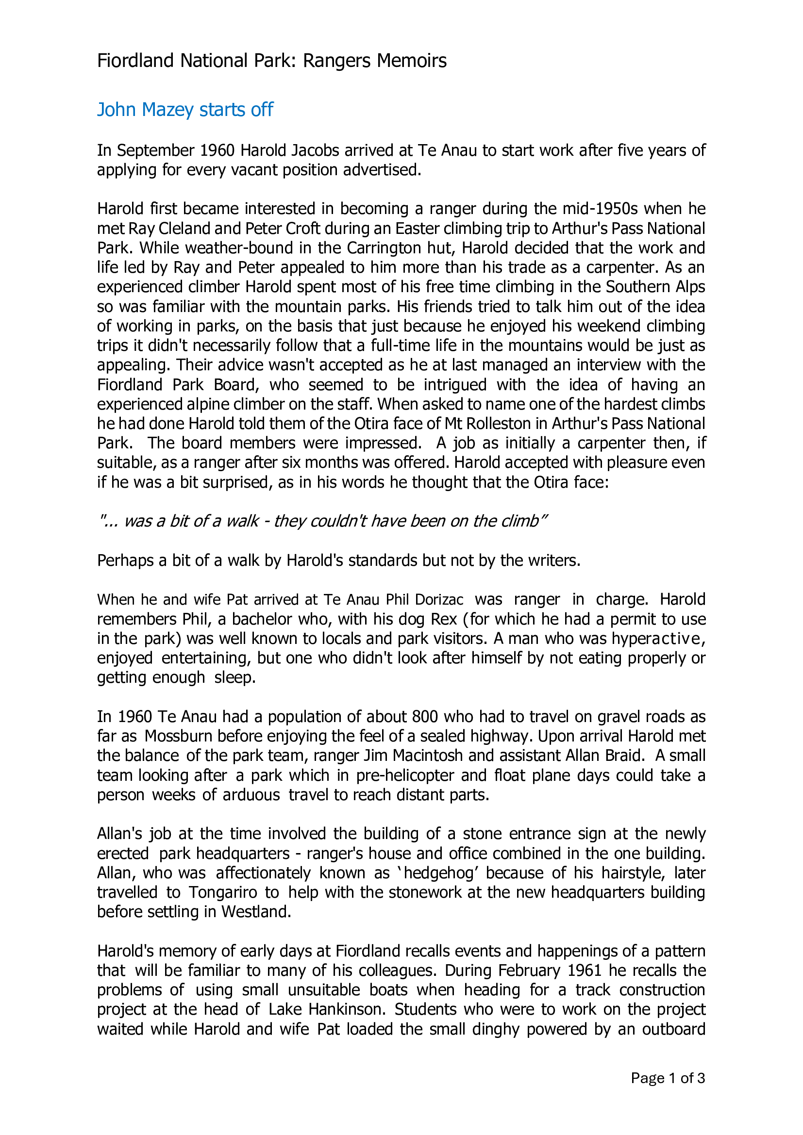 John Mazey starts off