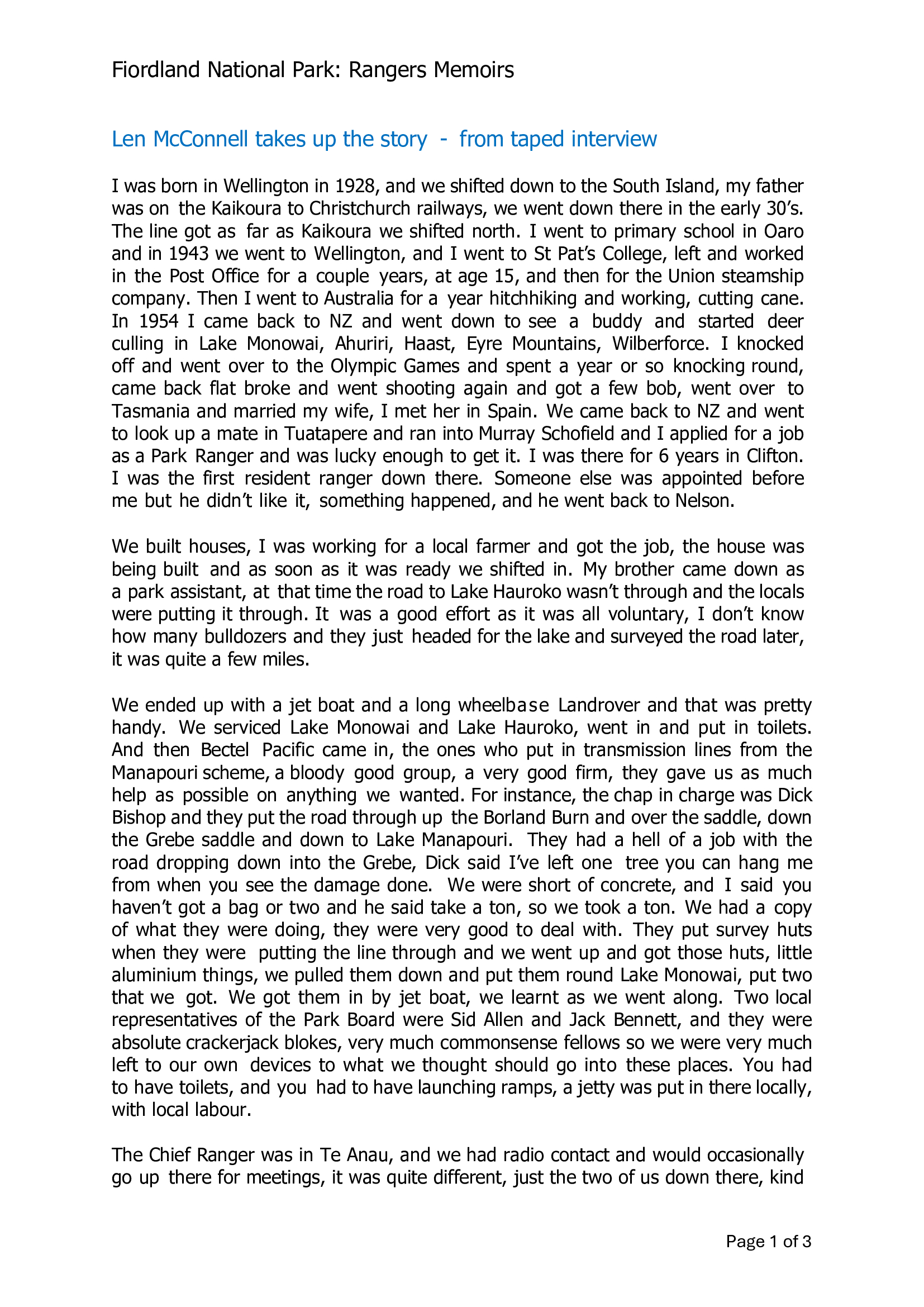 Len McC0nnell takes up the story - from taped interview