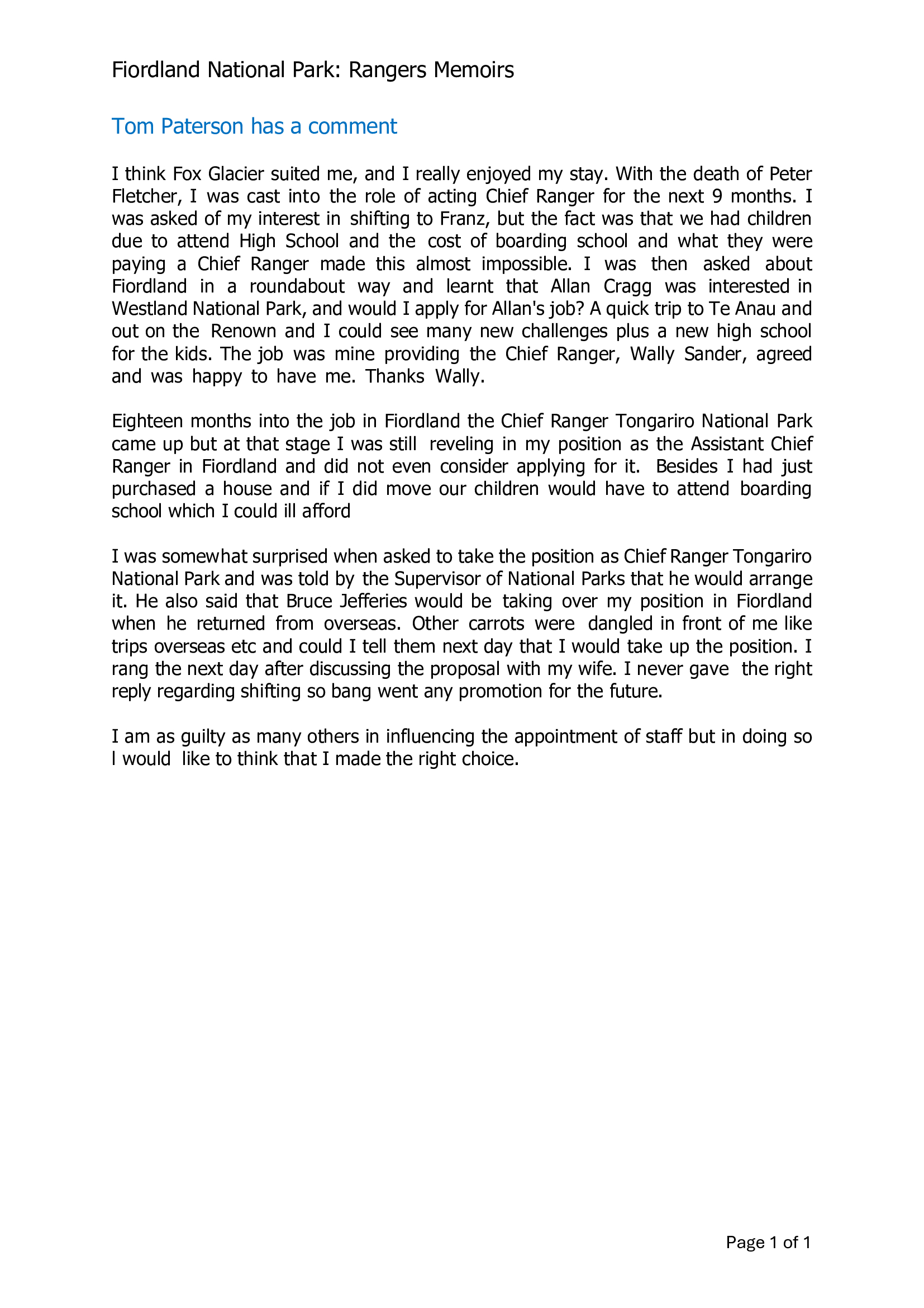 Tom Paterson has a comment