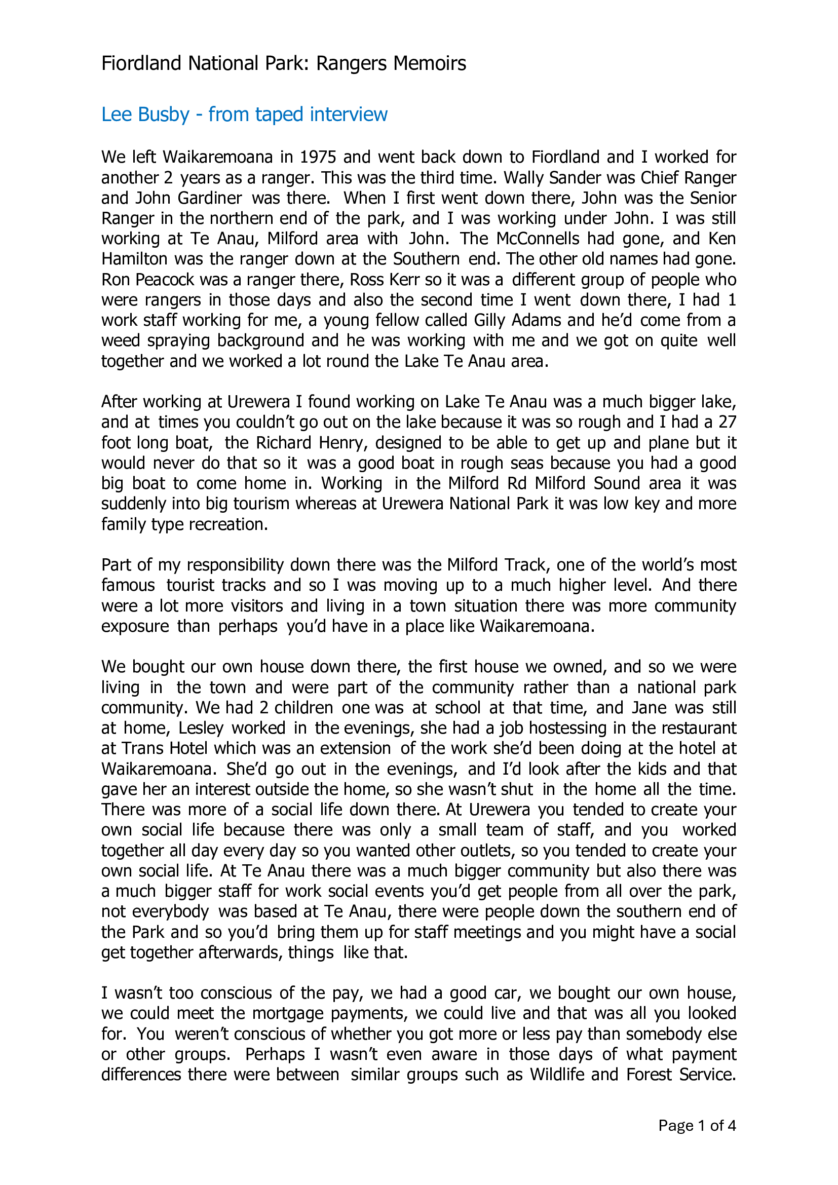 Lee Busby - from taped interview