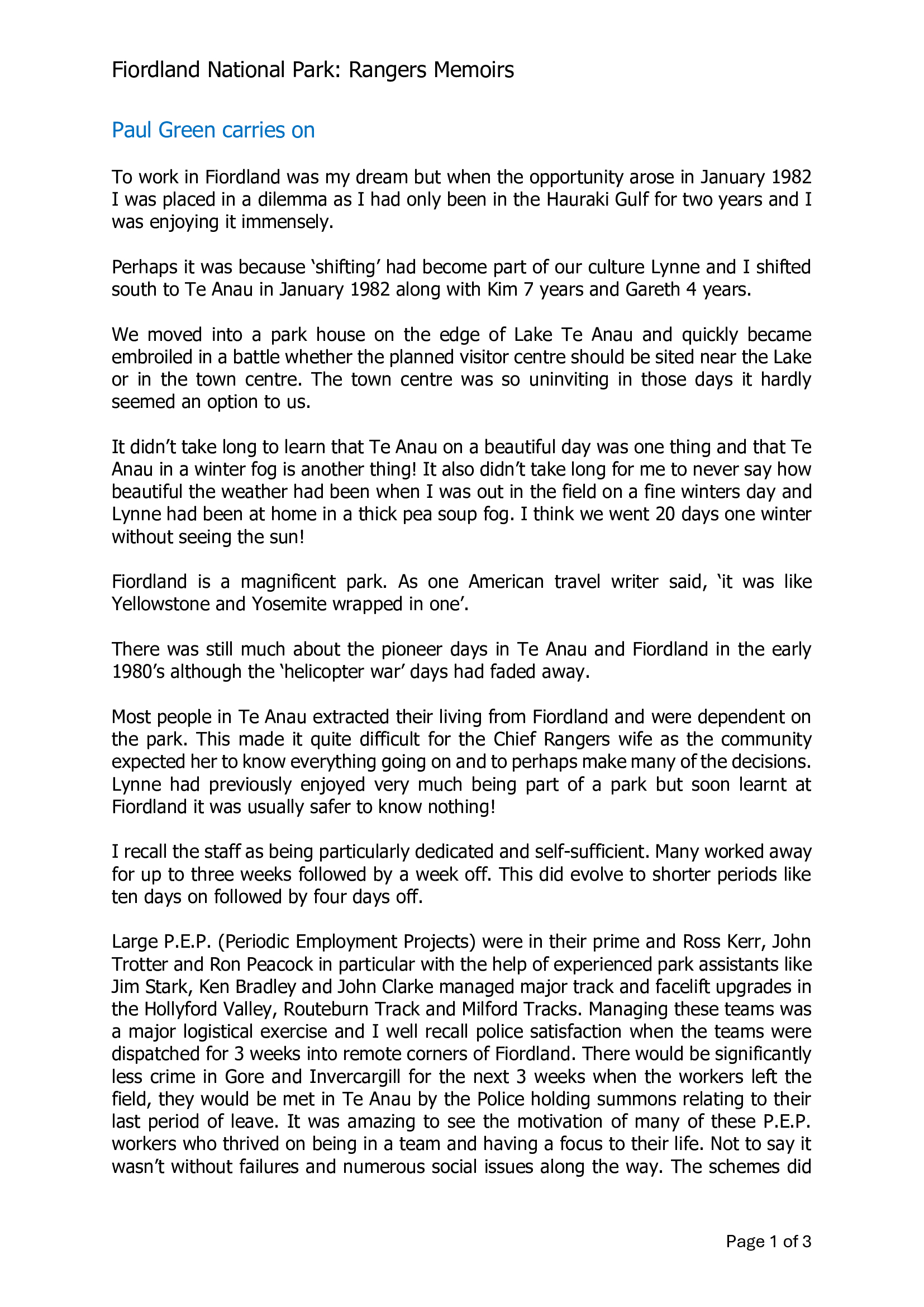 Paul Green carries on