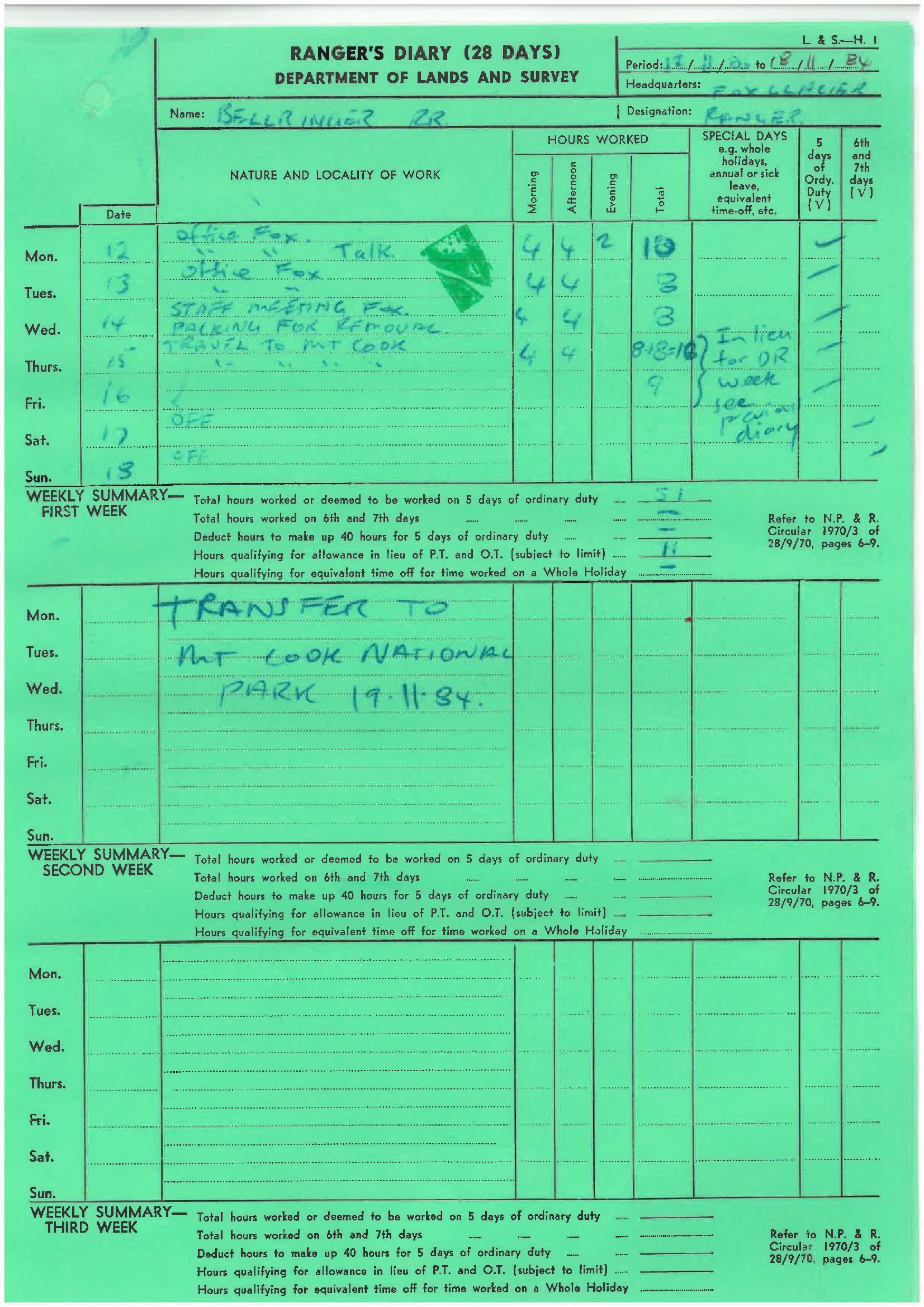 Ranger's Diary (28 Days) 12/11/1984