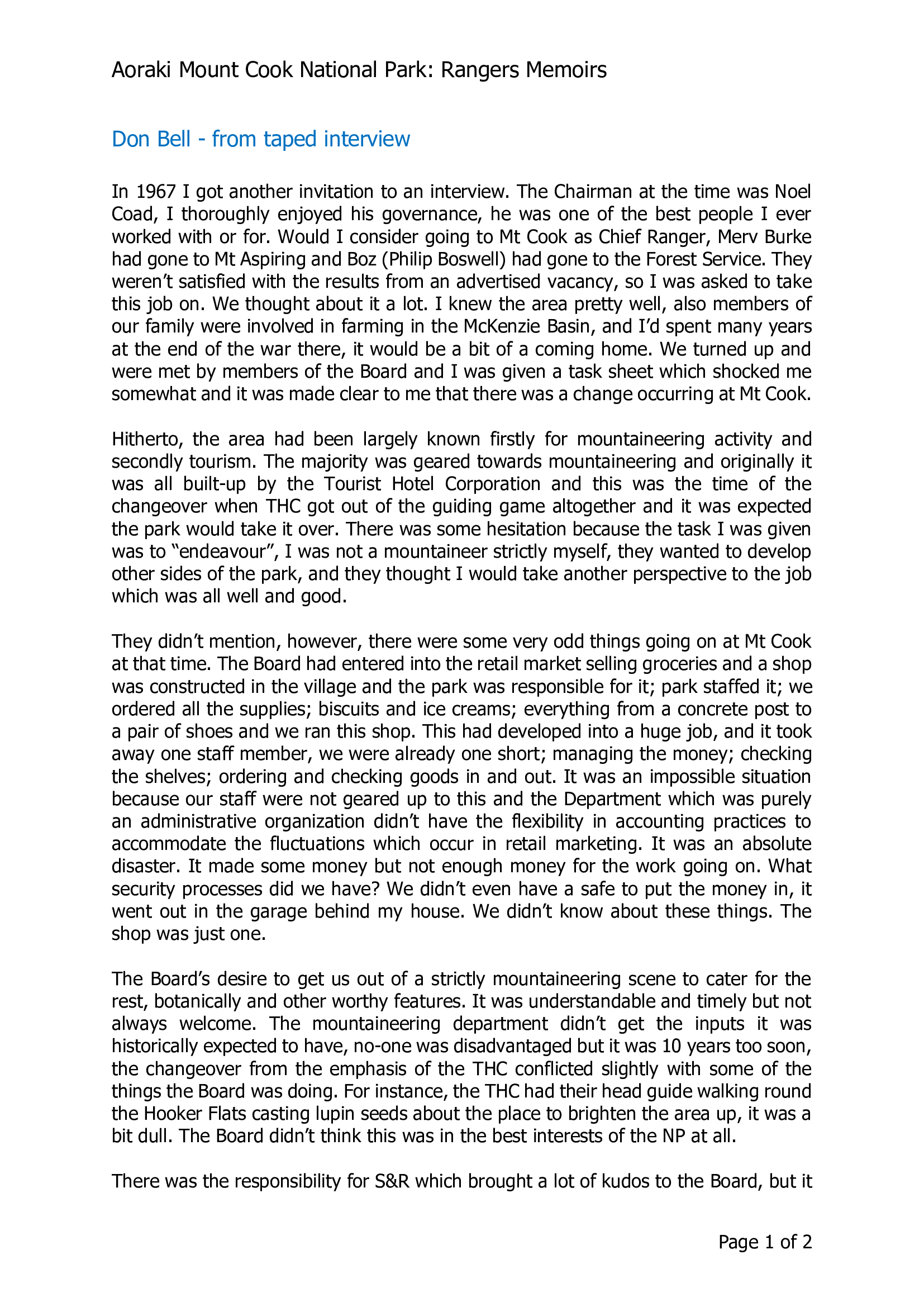 Don Bell - from taped interview