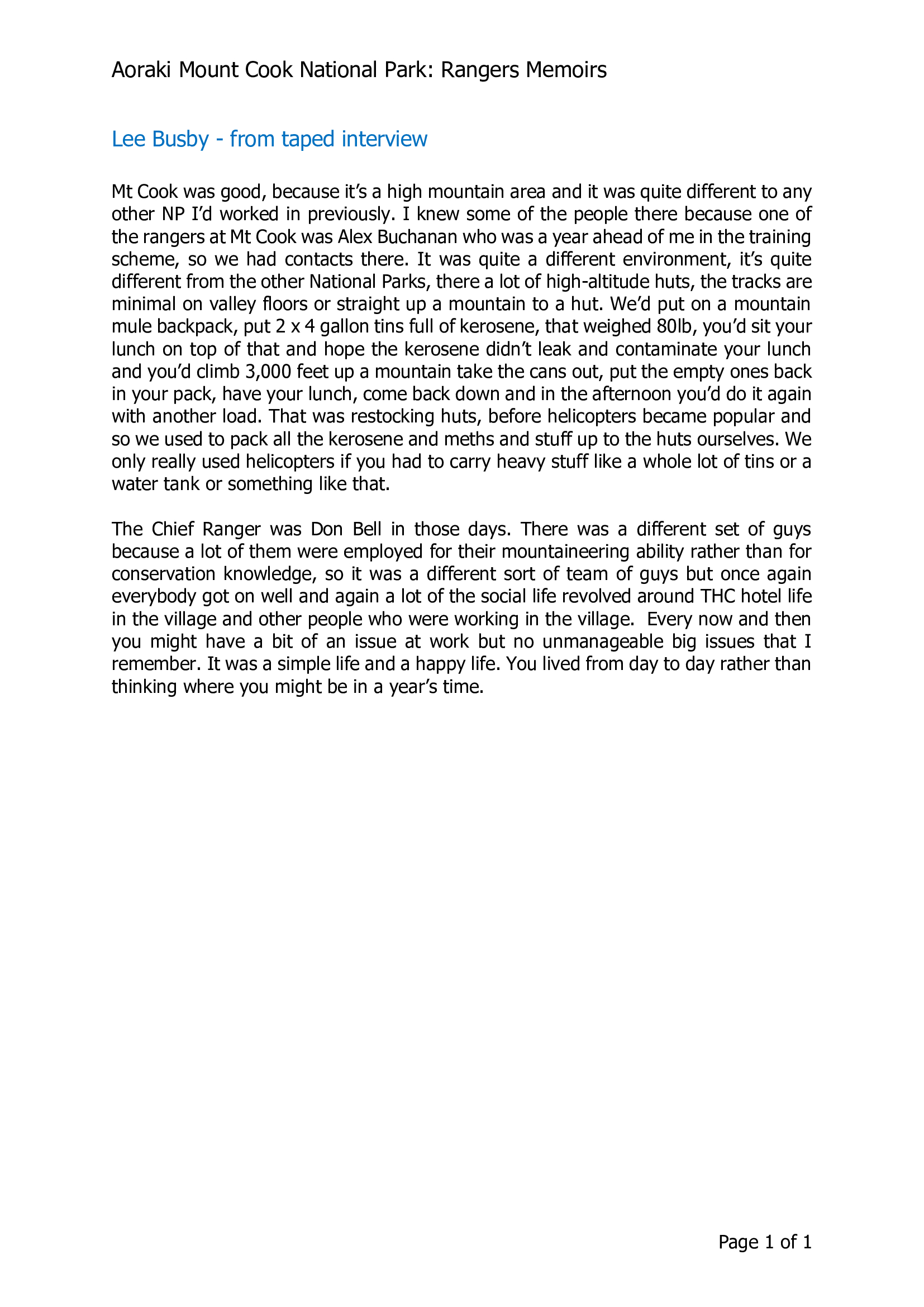 Lee Busby - from taped interview