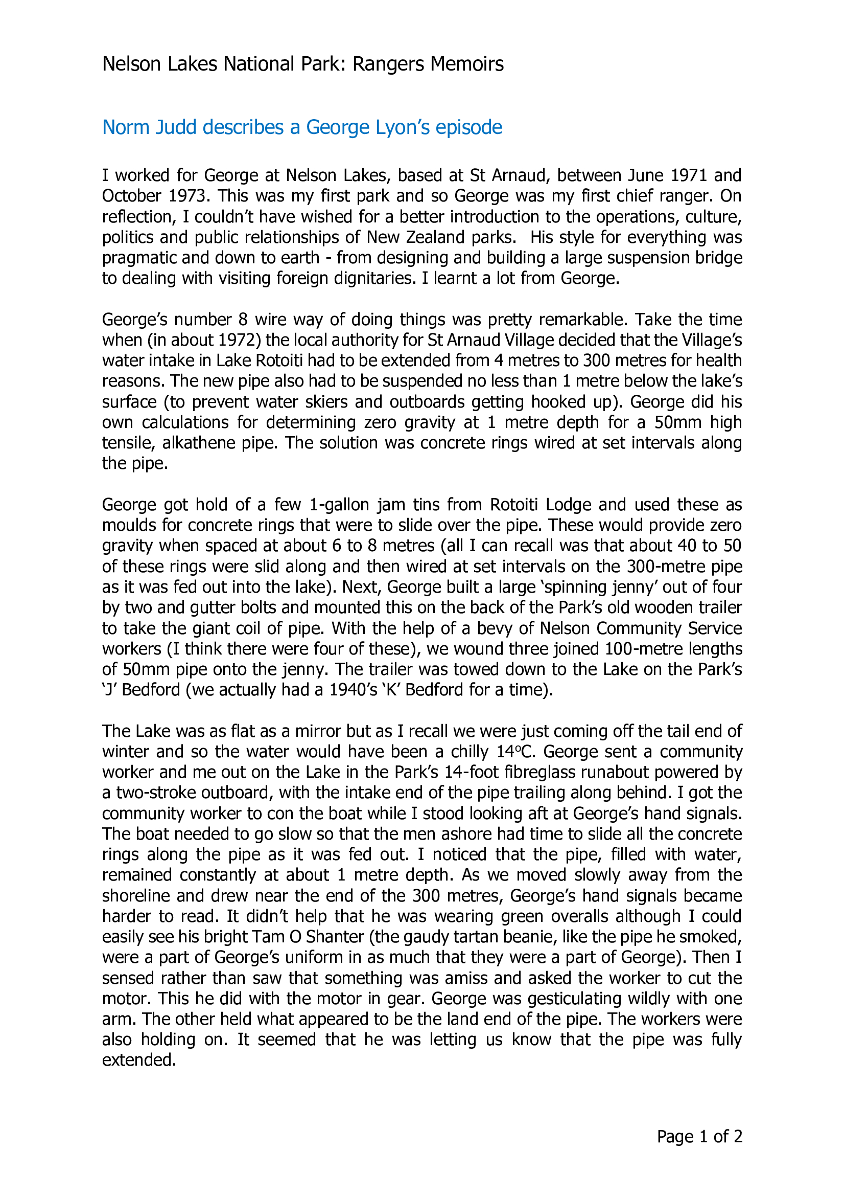 Norm Judd describes a George Lyon's episode