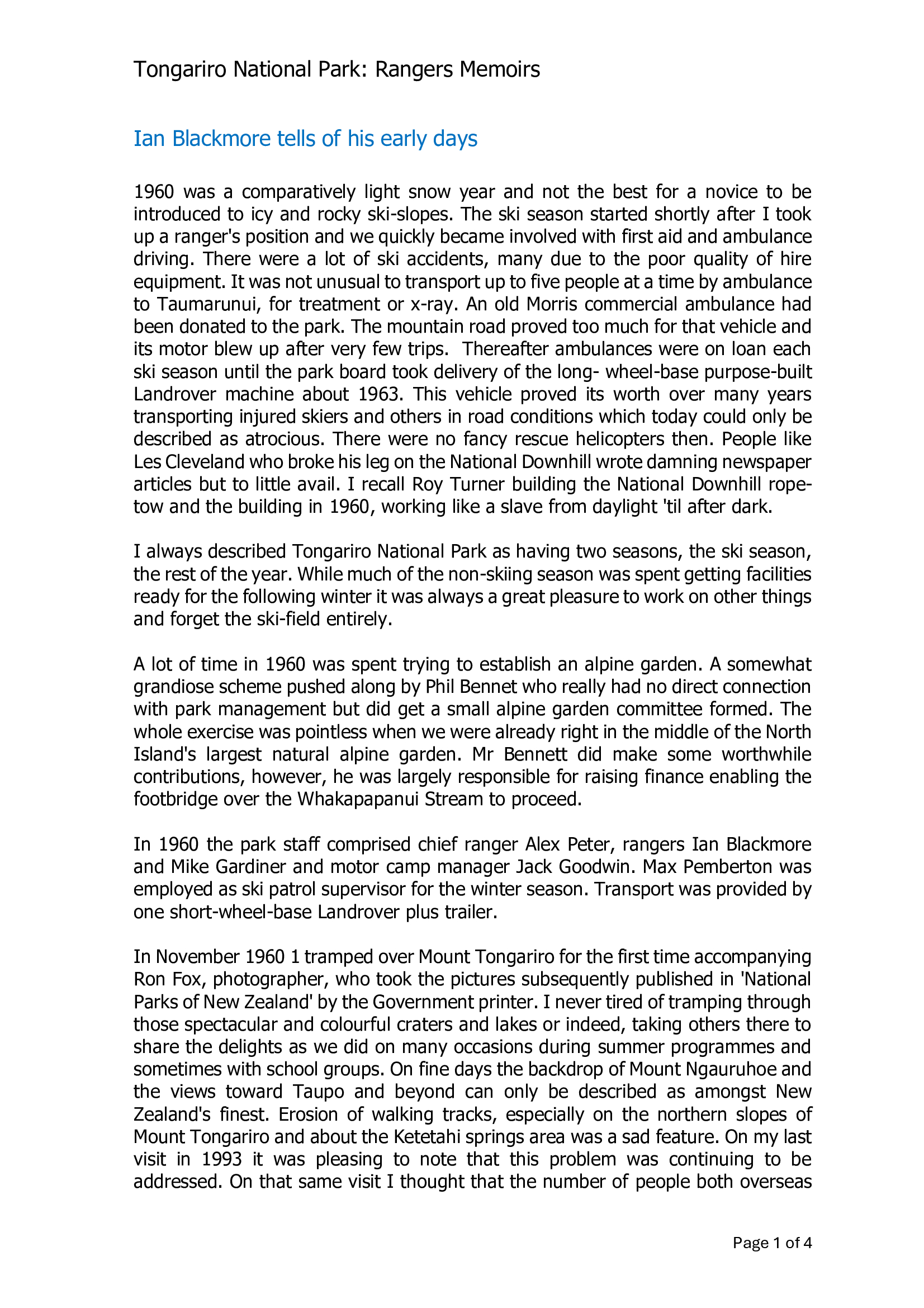 Ian Blackmore tells of his early days