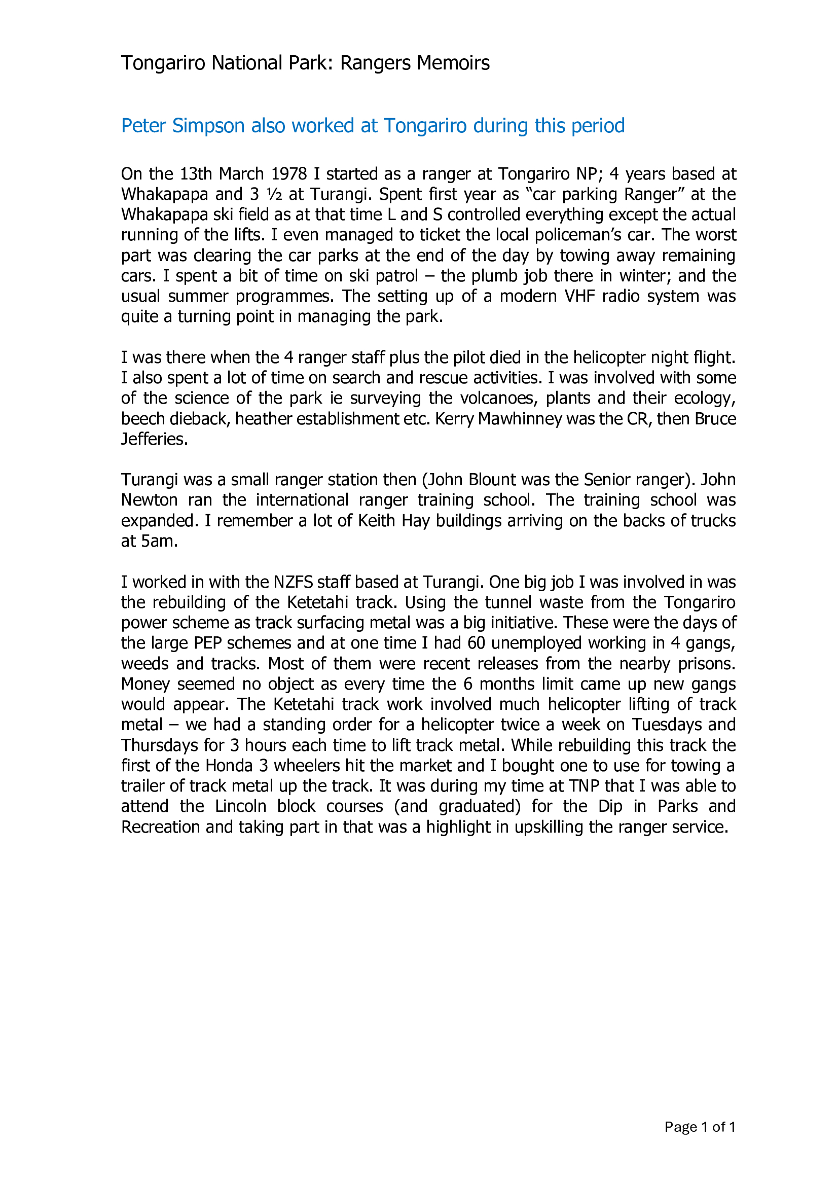 Peter Simpson also worked at Tongariro during this period