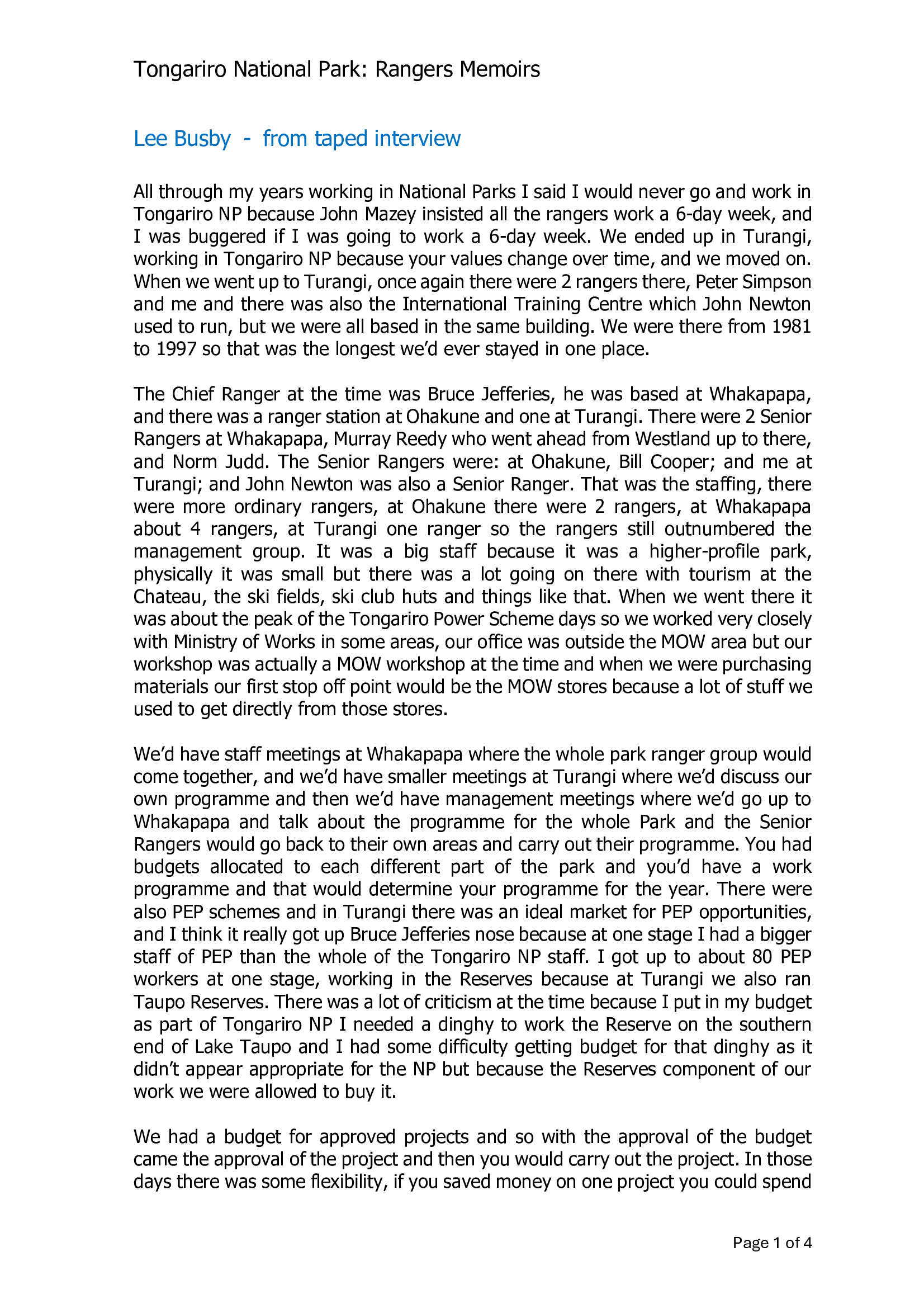 Lee Busby - from taped interview