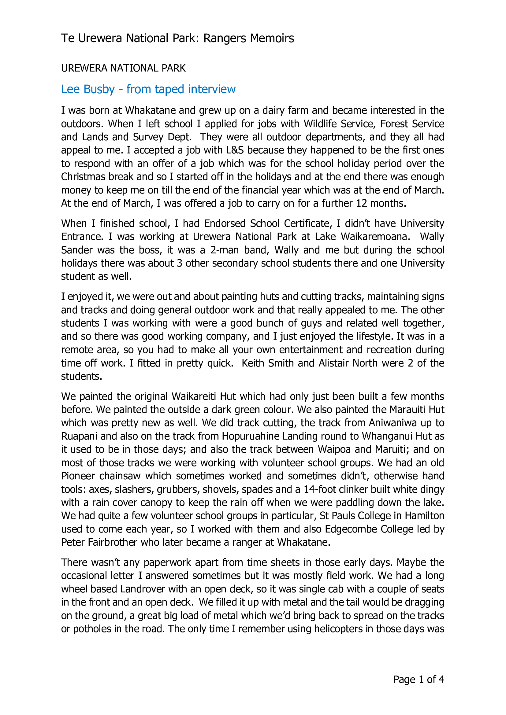 Lee Busby - from taped interview