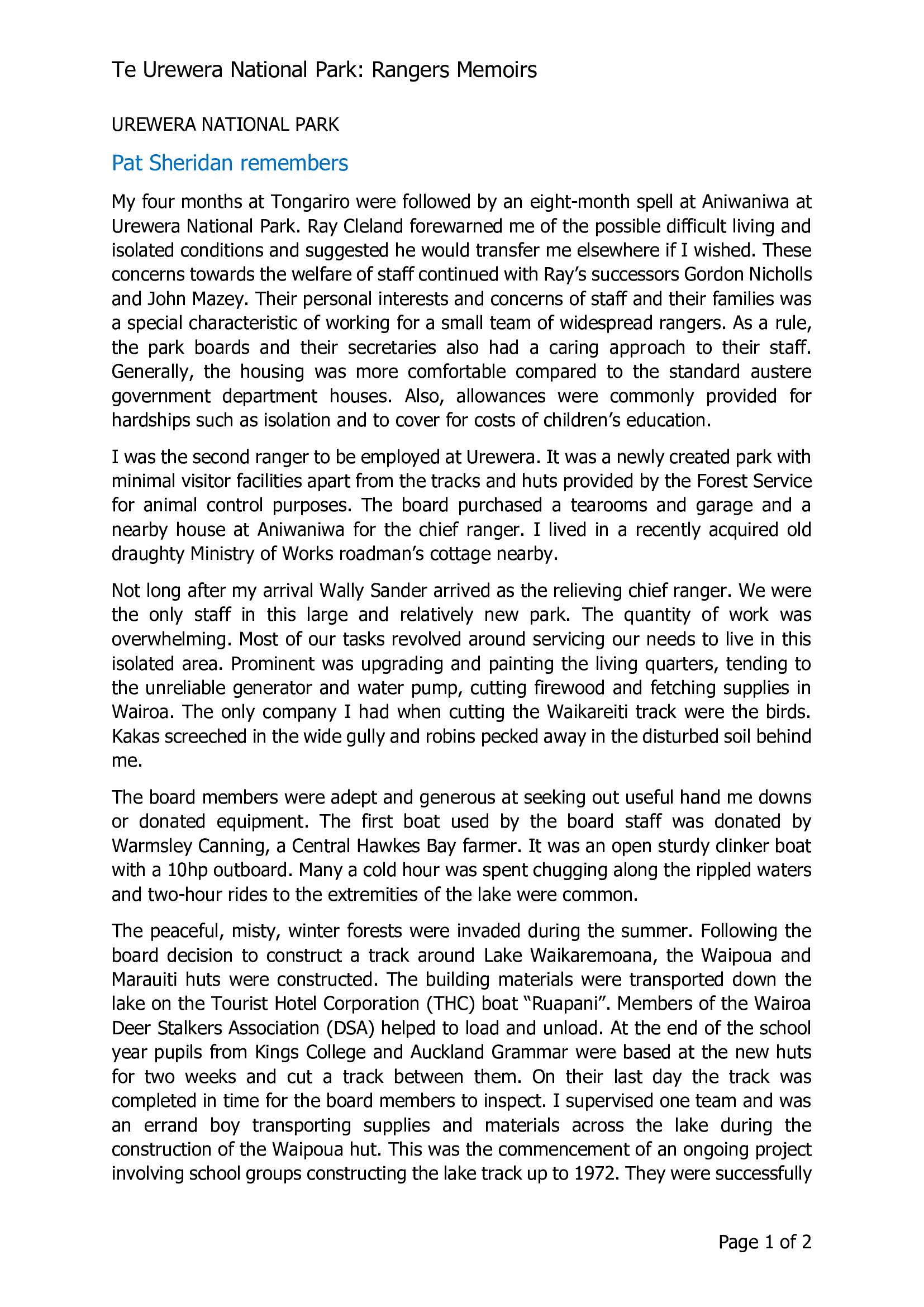 Pat Sheridan remembers