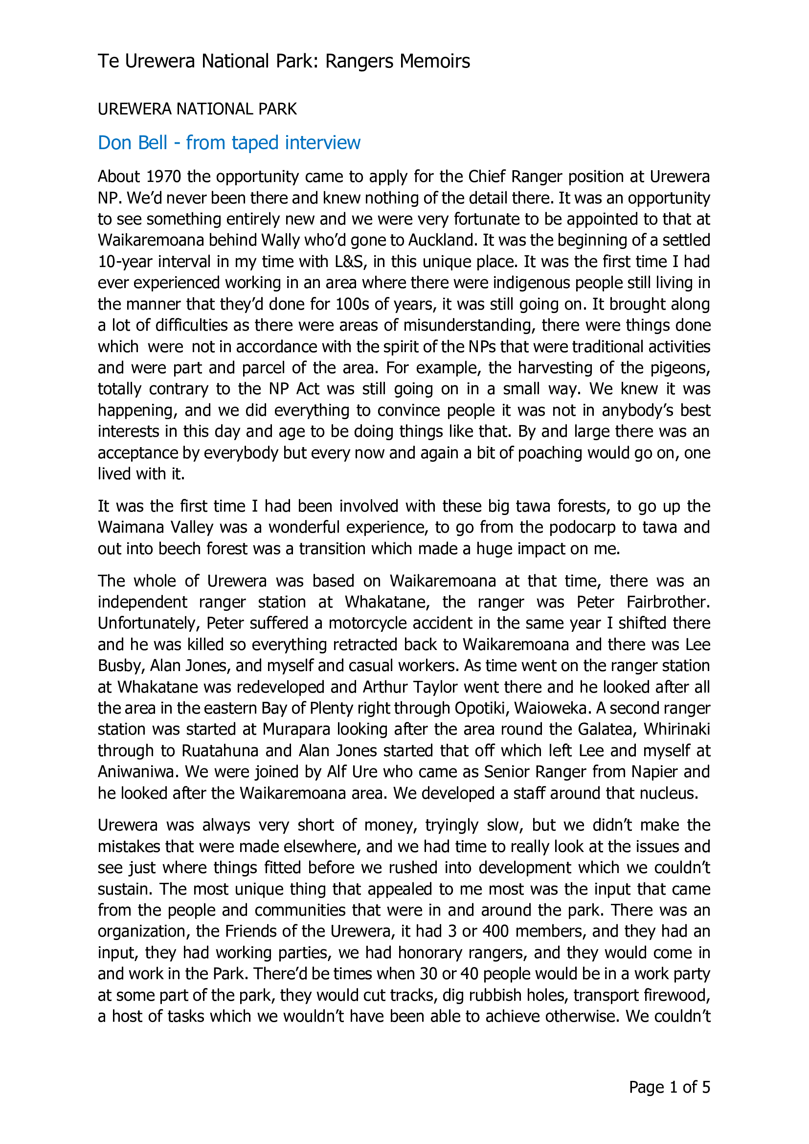 Don Bell -from taped interview and Don Bell adds (1965-1977)