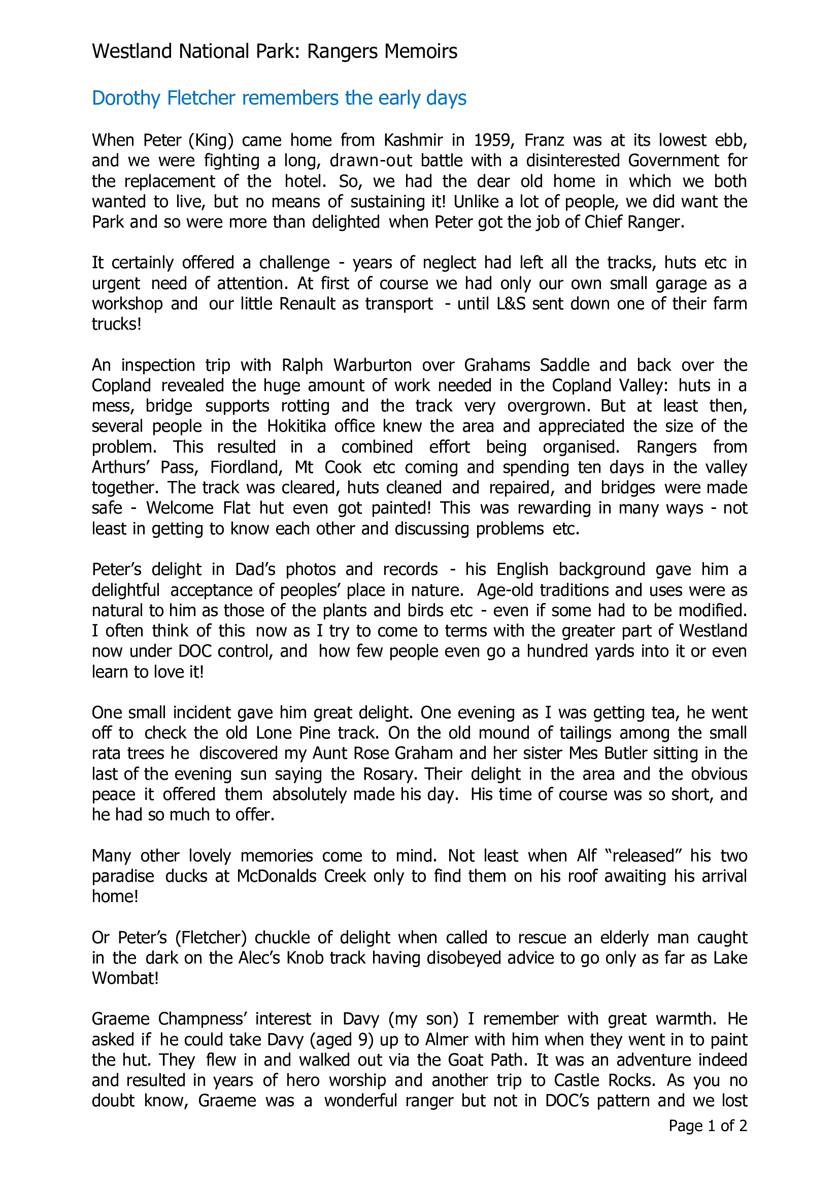 Dorothy Fletcher remembers the early days