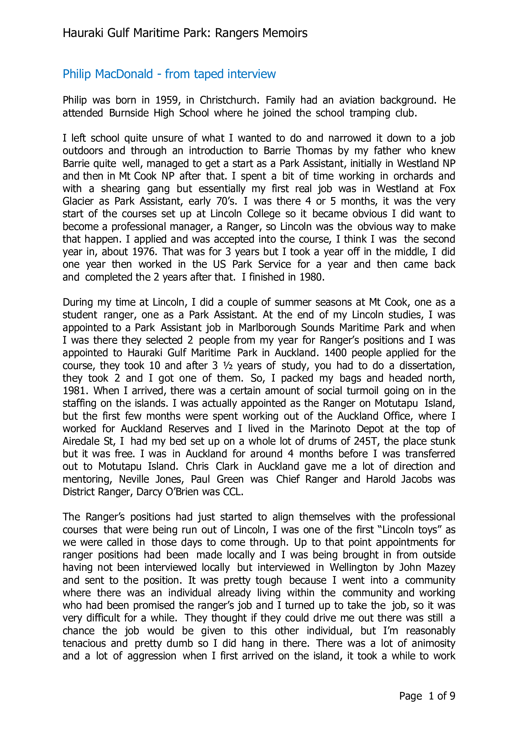 Philip MacDonald - from taped interview