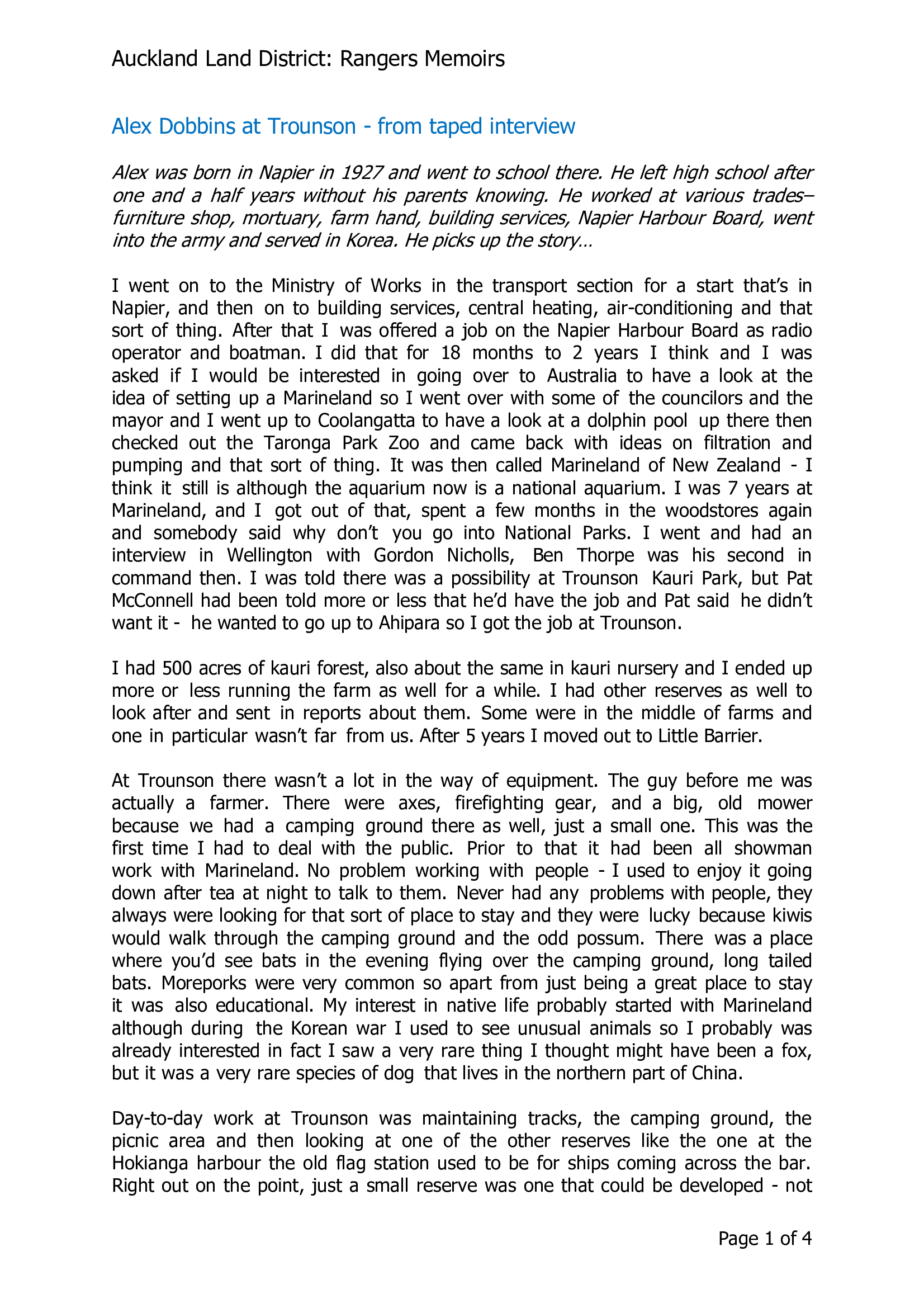 Alex Dobbins at Trounson - from taped interview