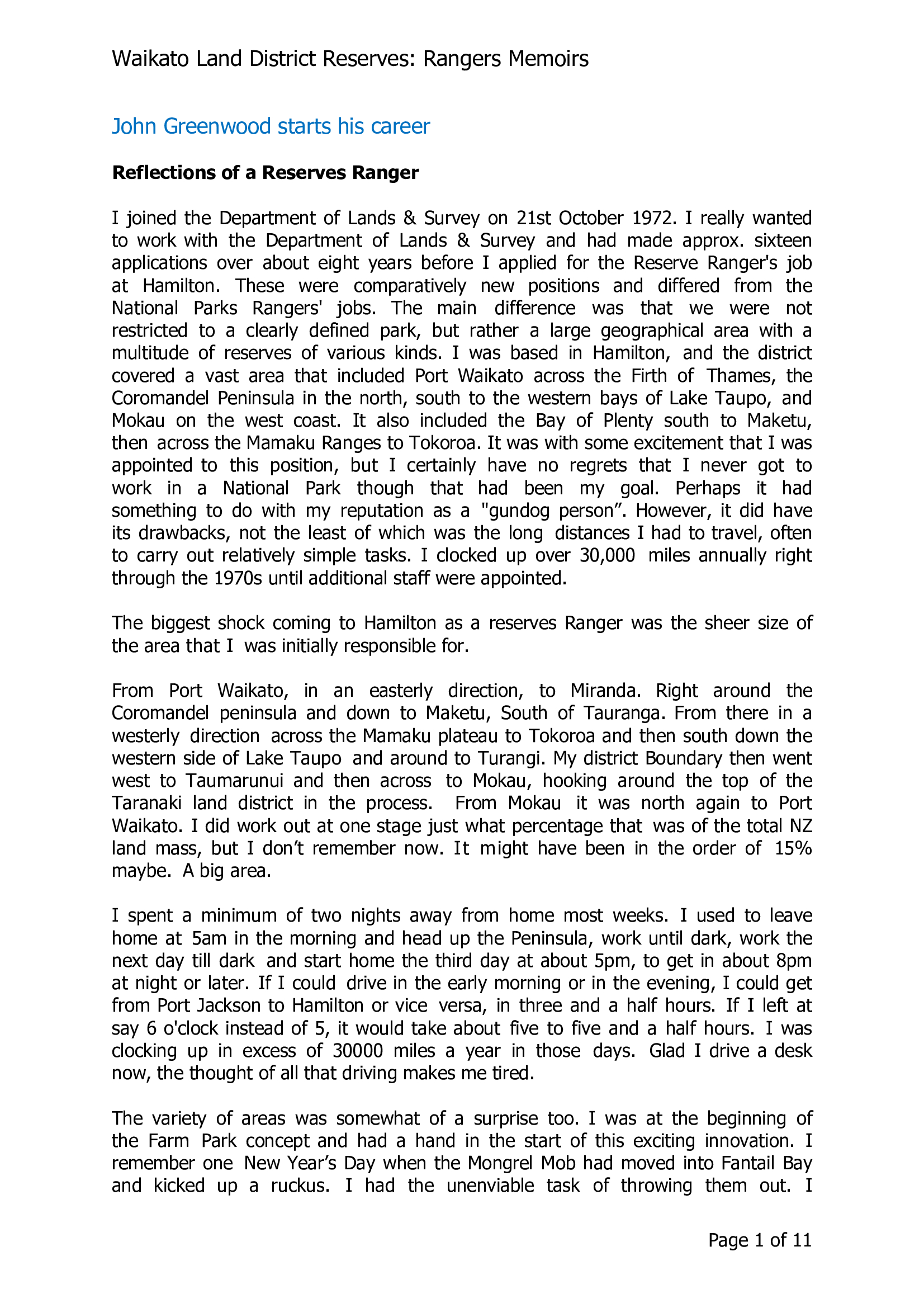 John Greenwood starts his career, talks about farm parks he's managed and issues