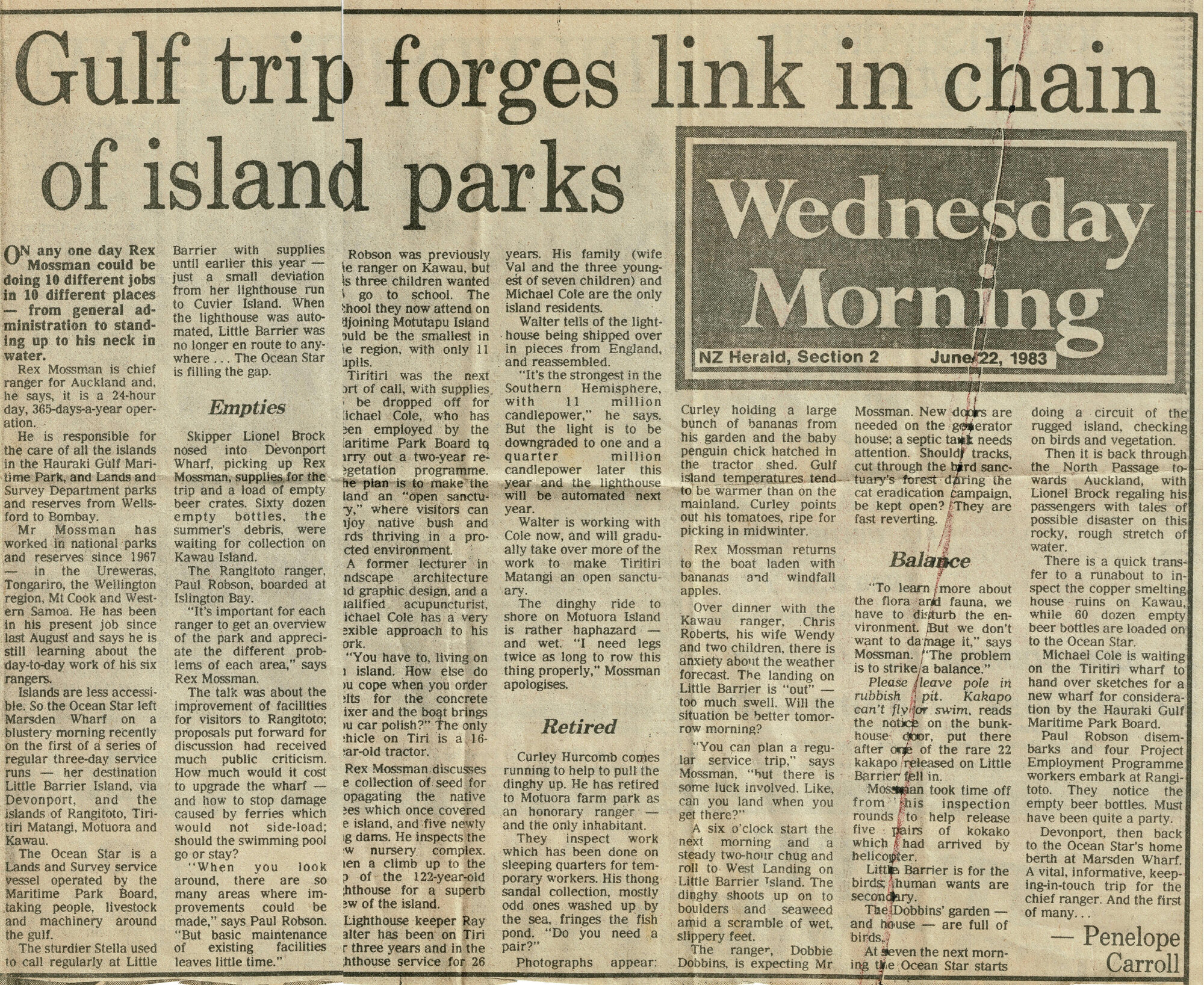 Hauraki Gulf Maritime Park - New Zealand Herald 22 June 1983