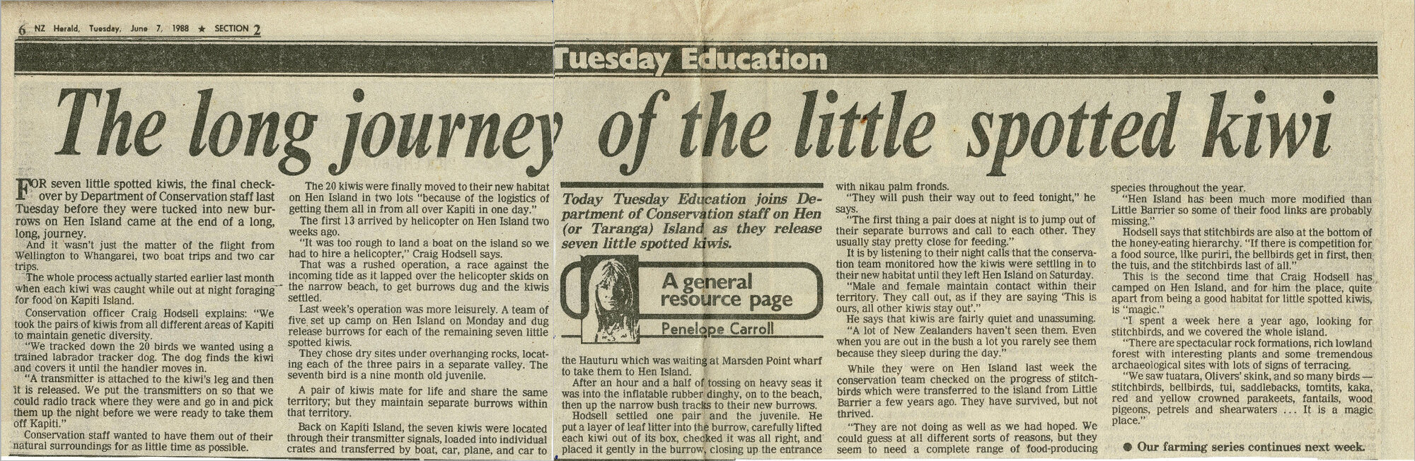 Hen and Chickens Islands - New Zealand Herald 7 June 1988