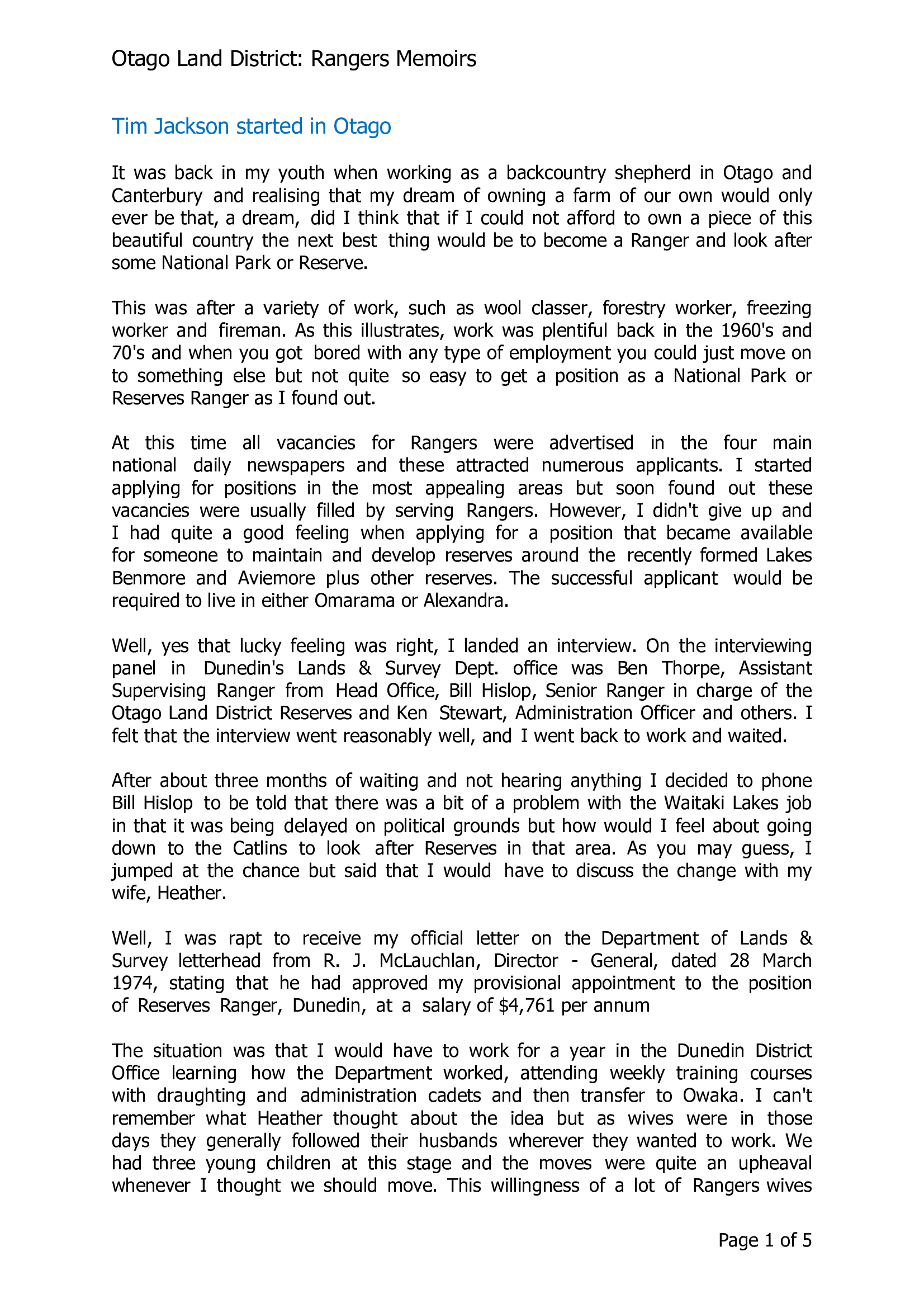 Tim Jackson started in Otago