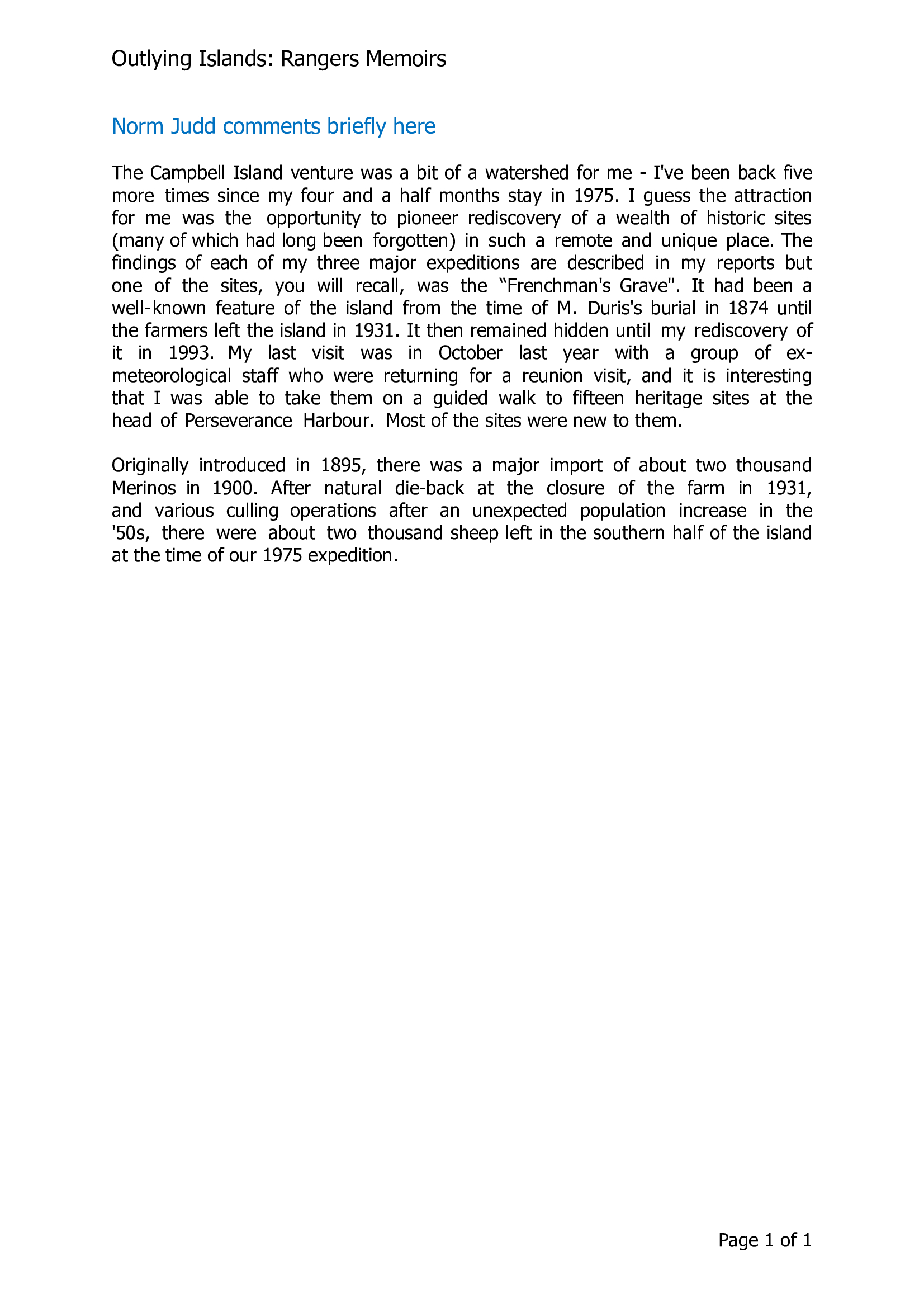 Outlying Islands: Norm Judd comments briefly here