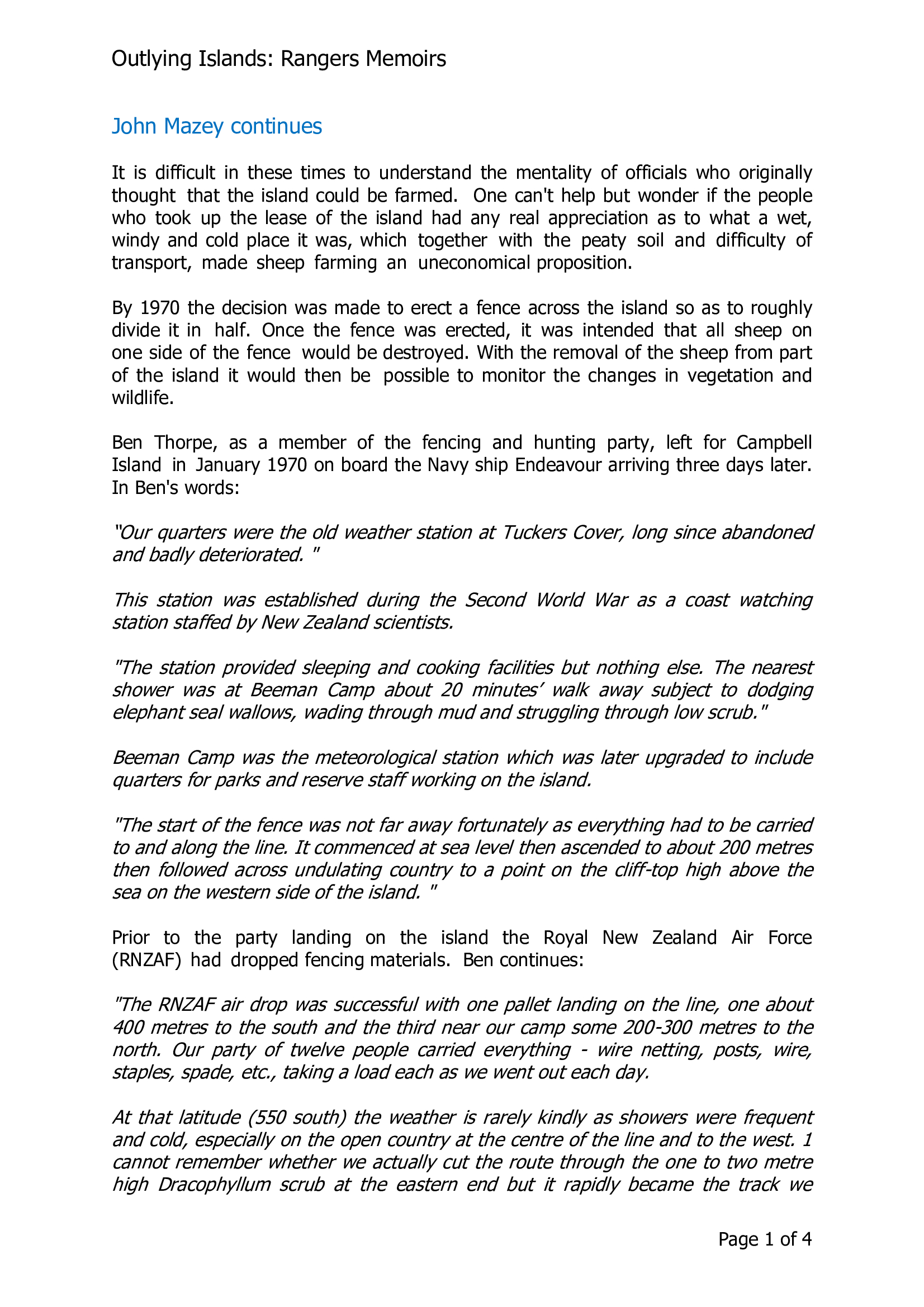 Outlying Islands: John Mazey continues