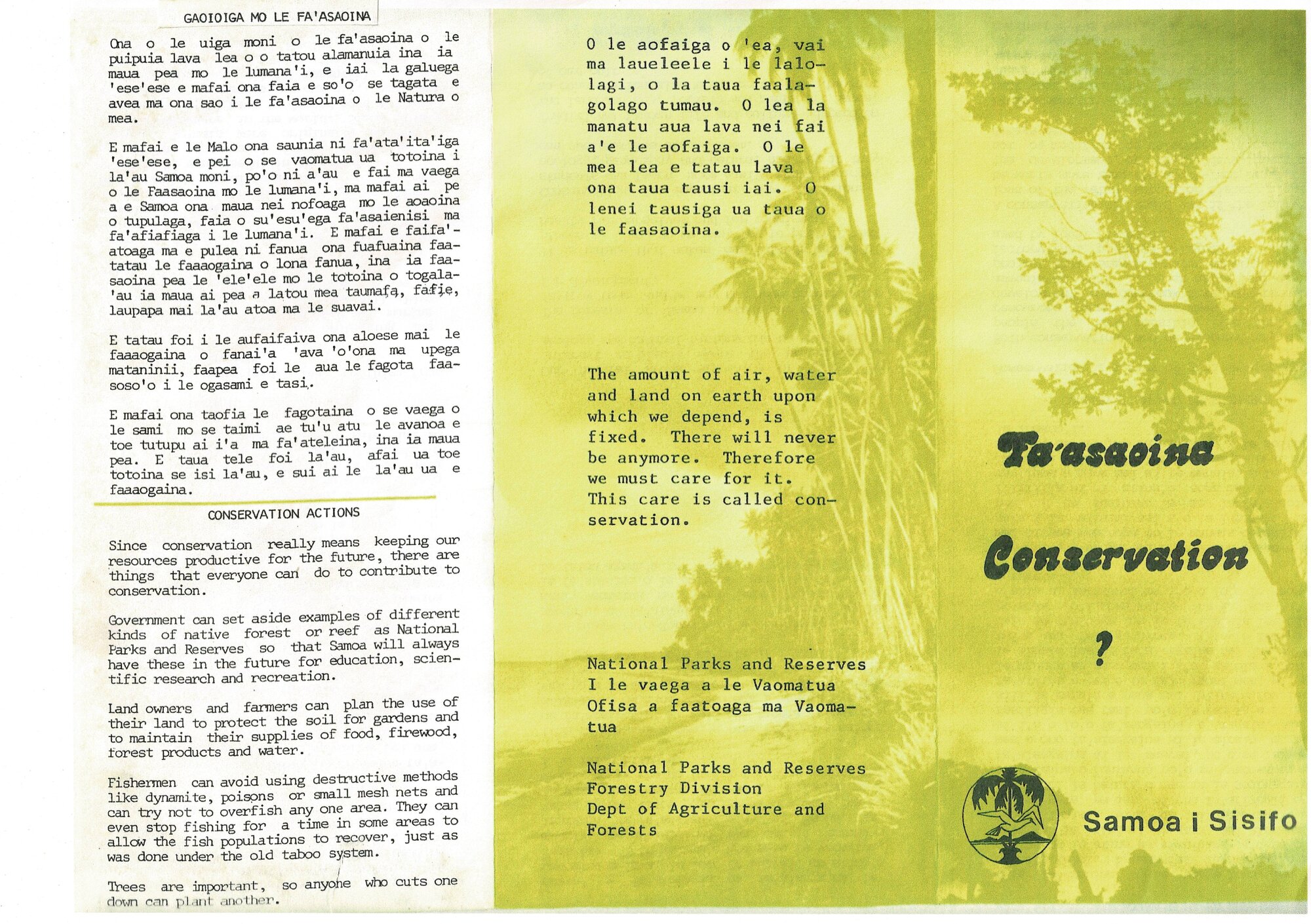 Samoan National Parks and Reserves conservation brochure