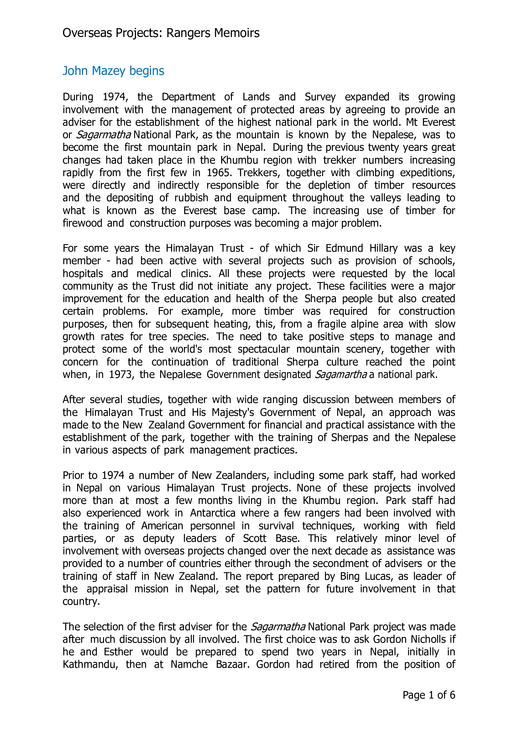 Overseas Projects: John Mazey begins