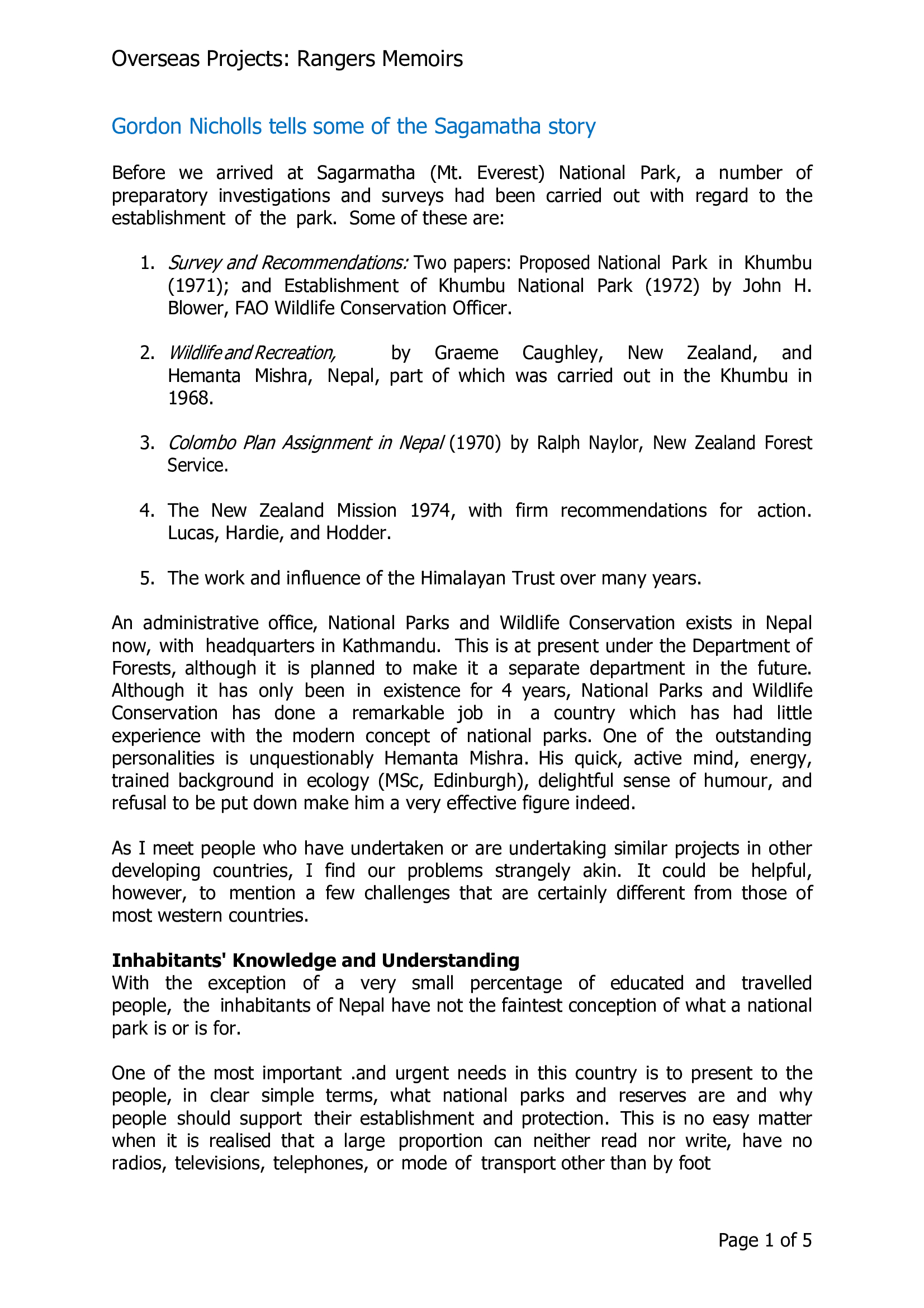 Overseas Projects: Gordon Nicholls tells some of the Sagarmatha story