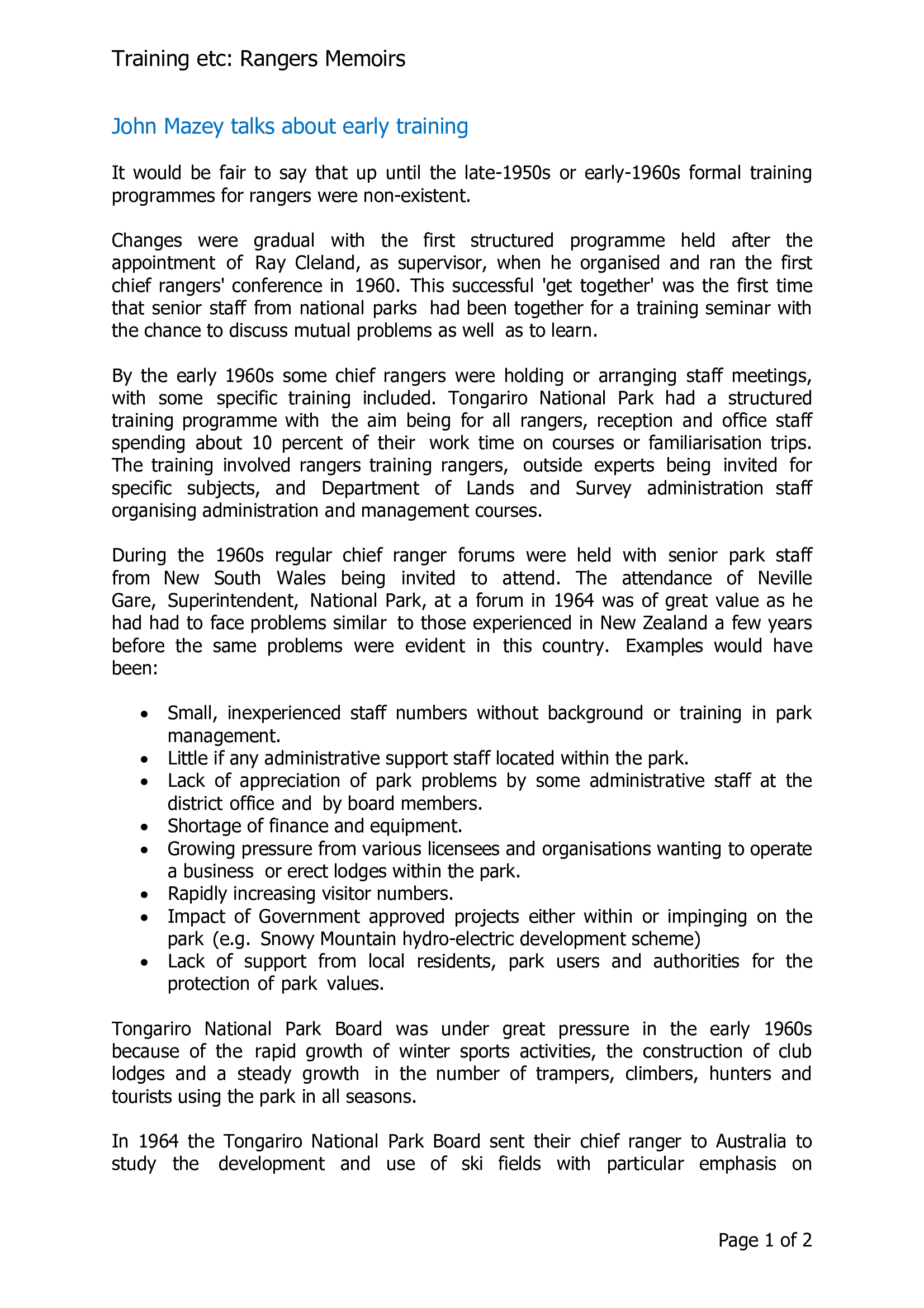 John Mazey talks about early training