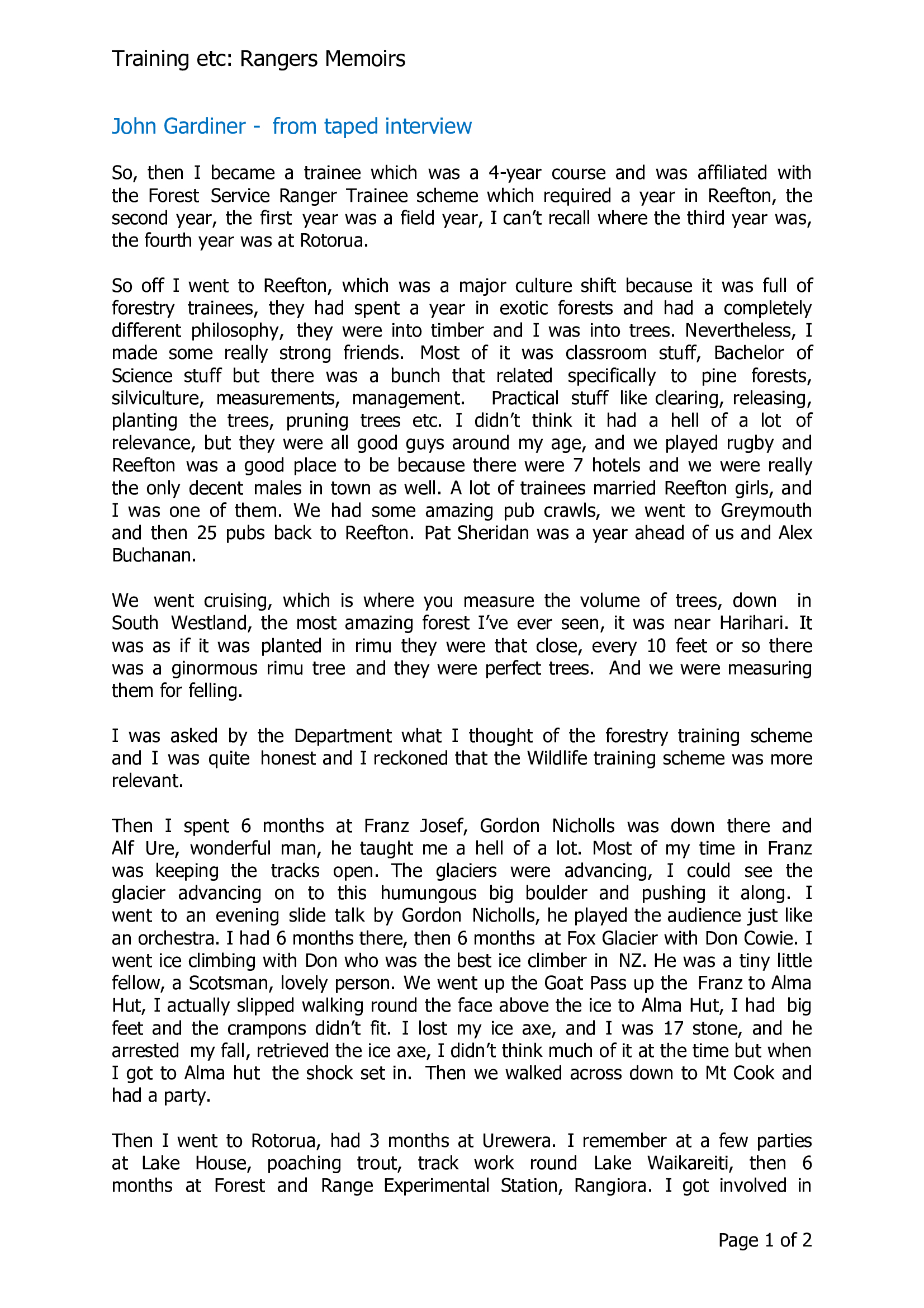 John Gardiner - from taped interview