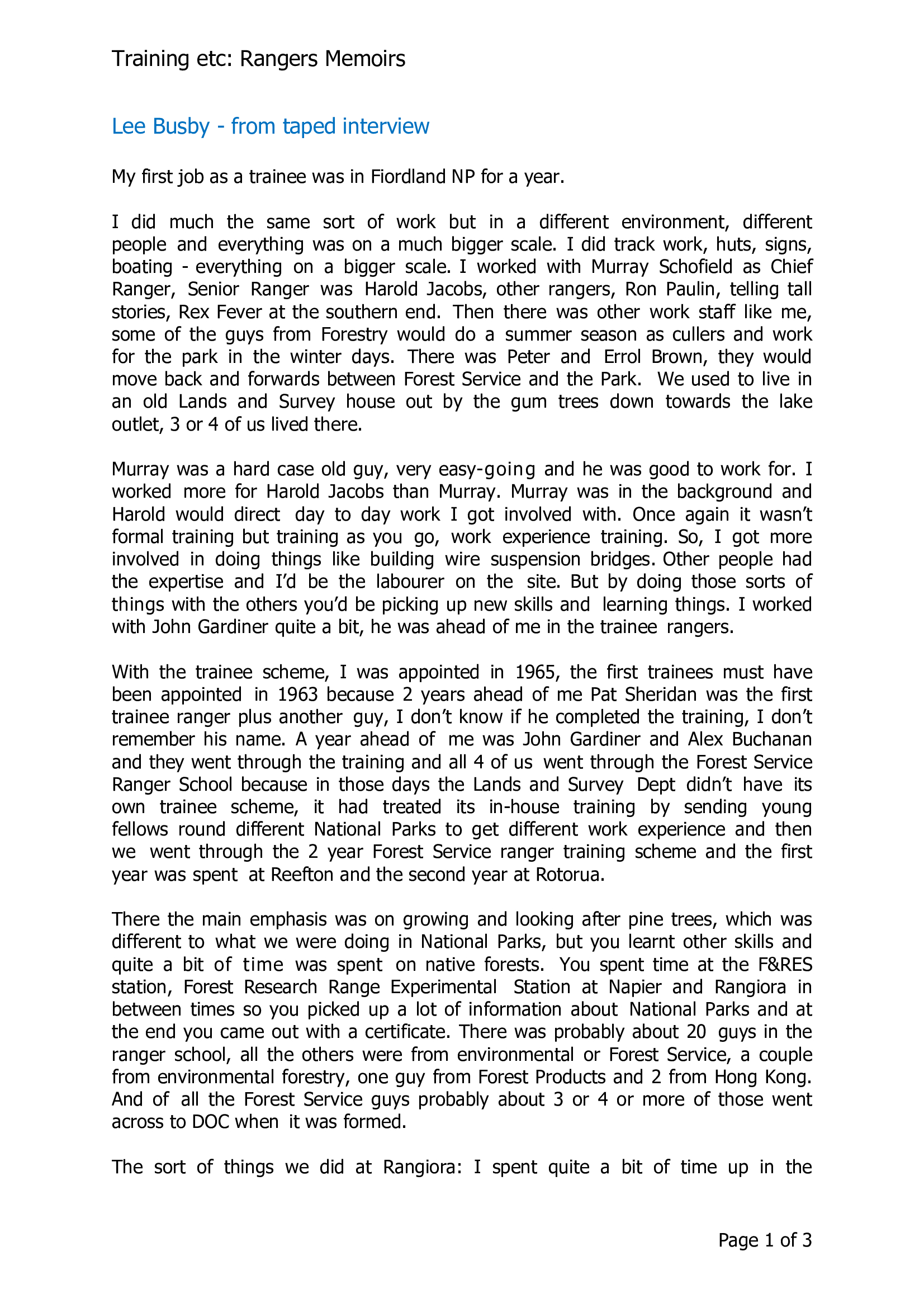 Lee Busby - from taped interview