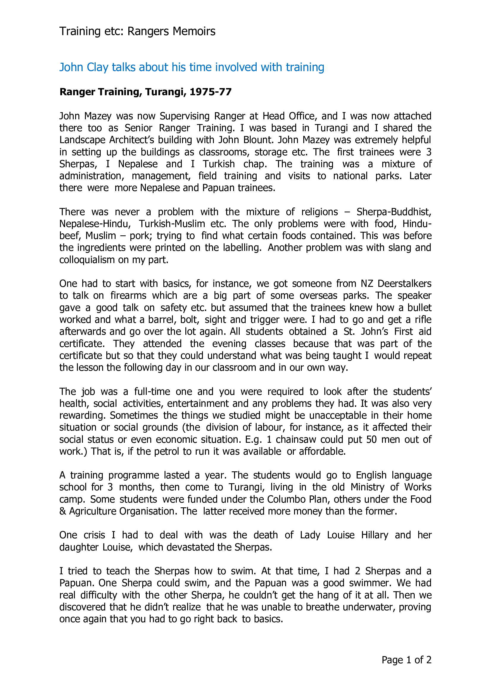 John Clay talks about his time involved with training