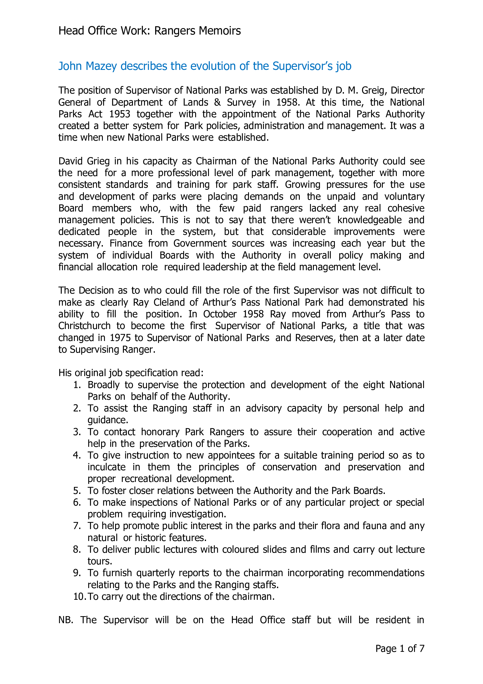 John Mazey describes the evolution of the Supervisor's job