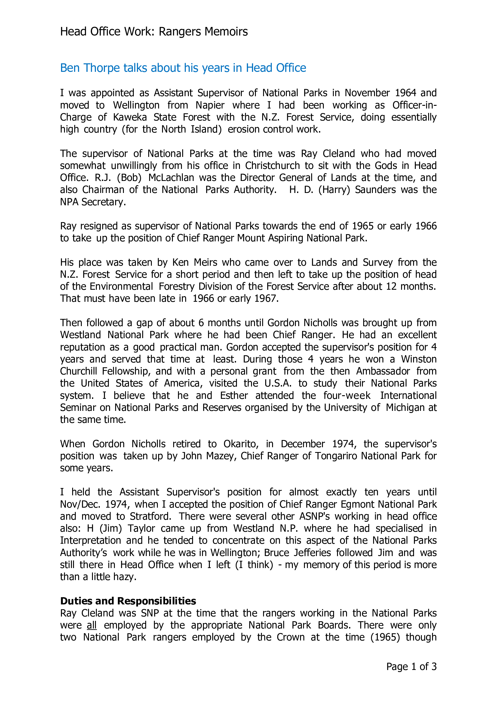 Ben Thorpe tells of his years in Head Office