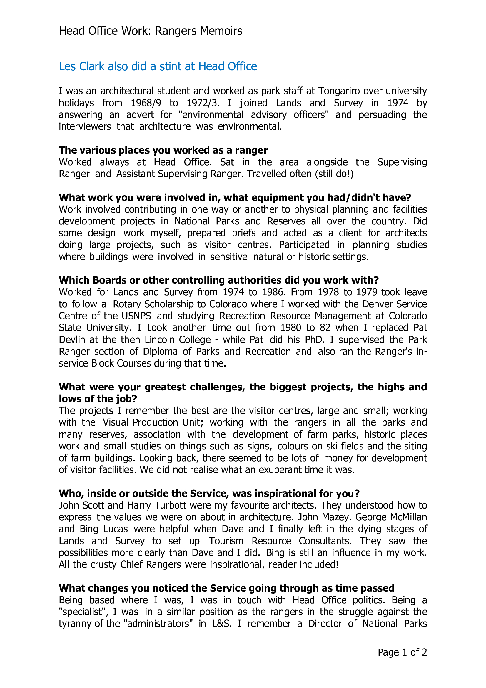 Les Clark also did a stint at Head Office