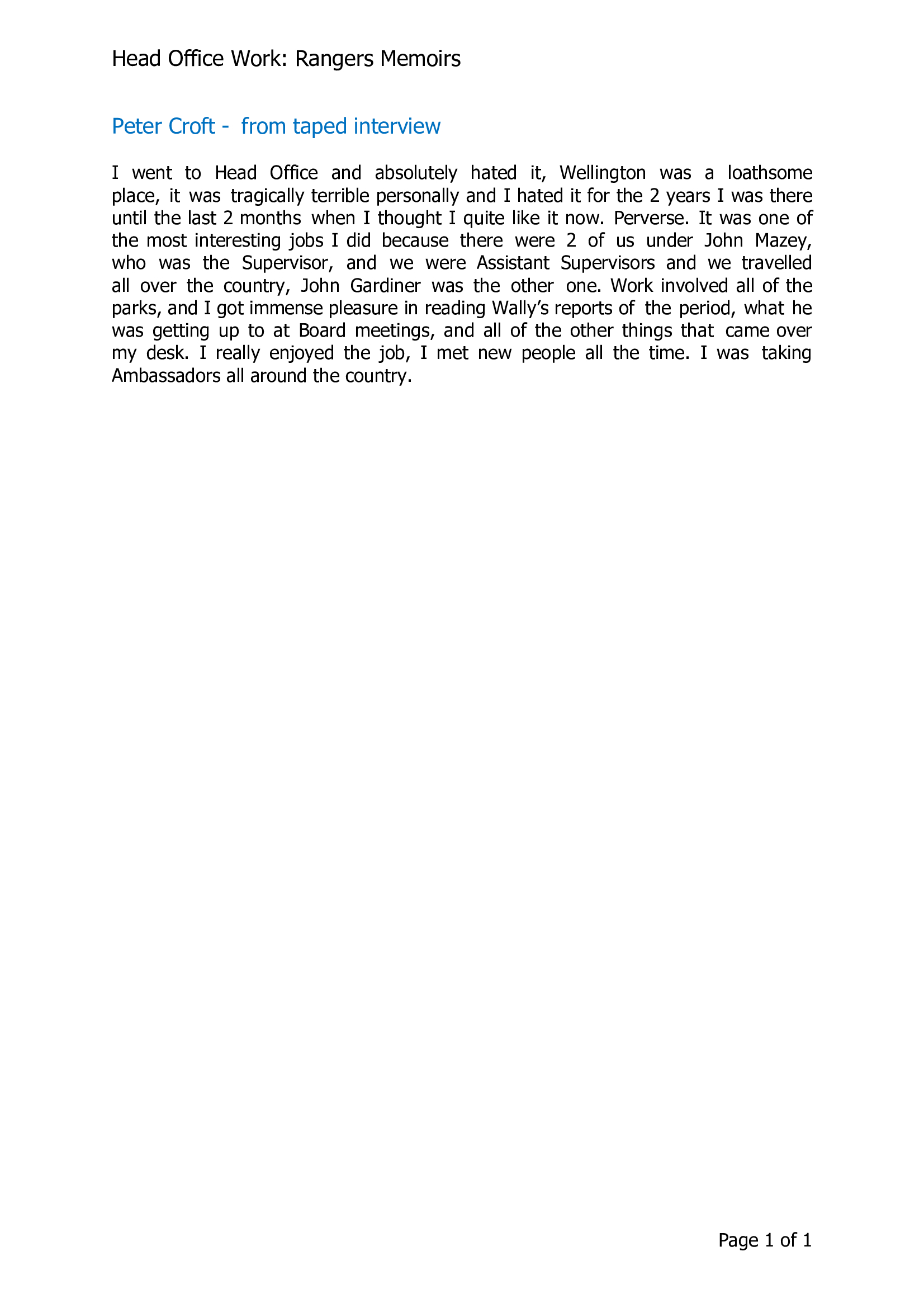 Peter Croft - from taped interview