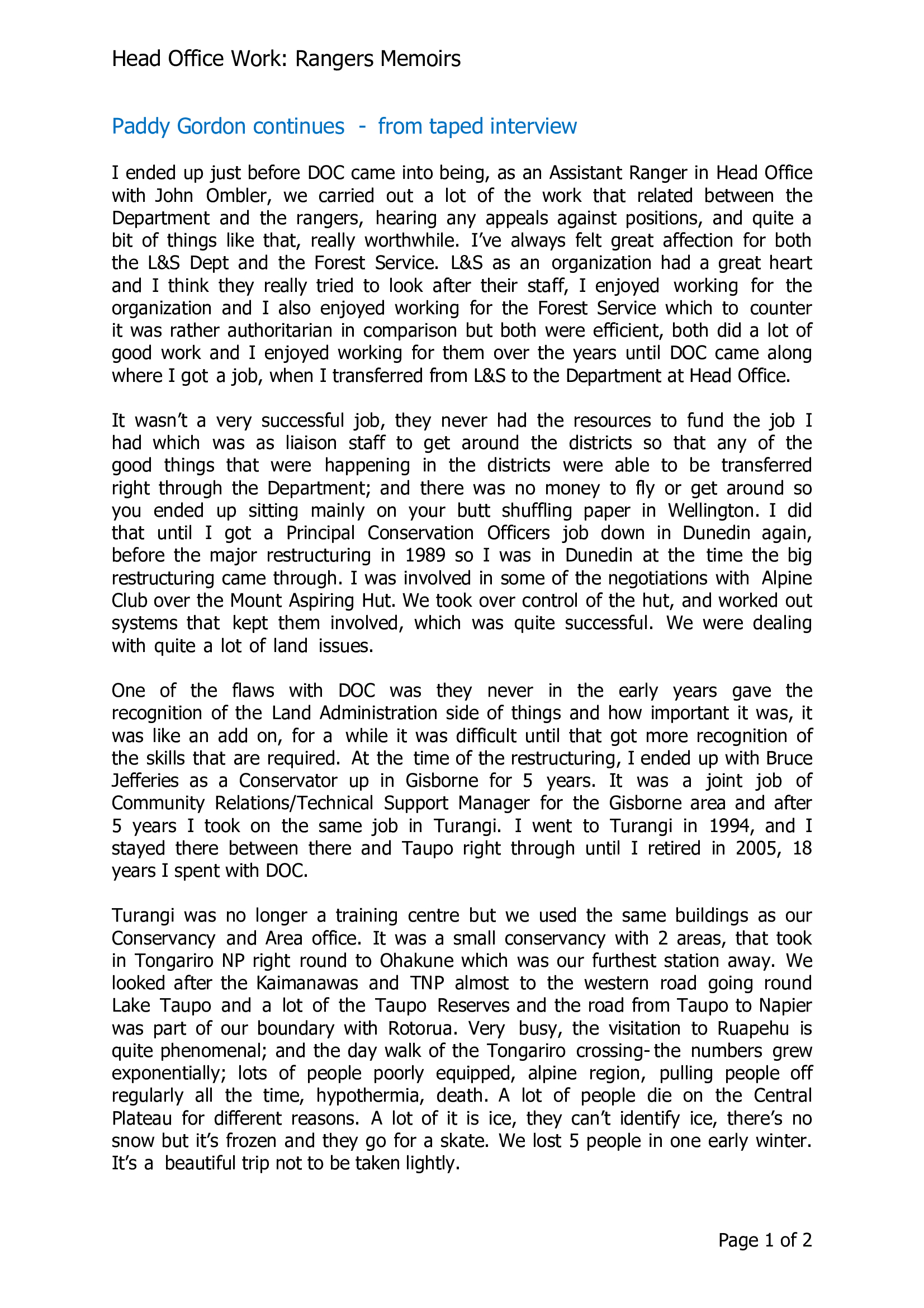 Paddy Gordon continues - from Taped interview