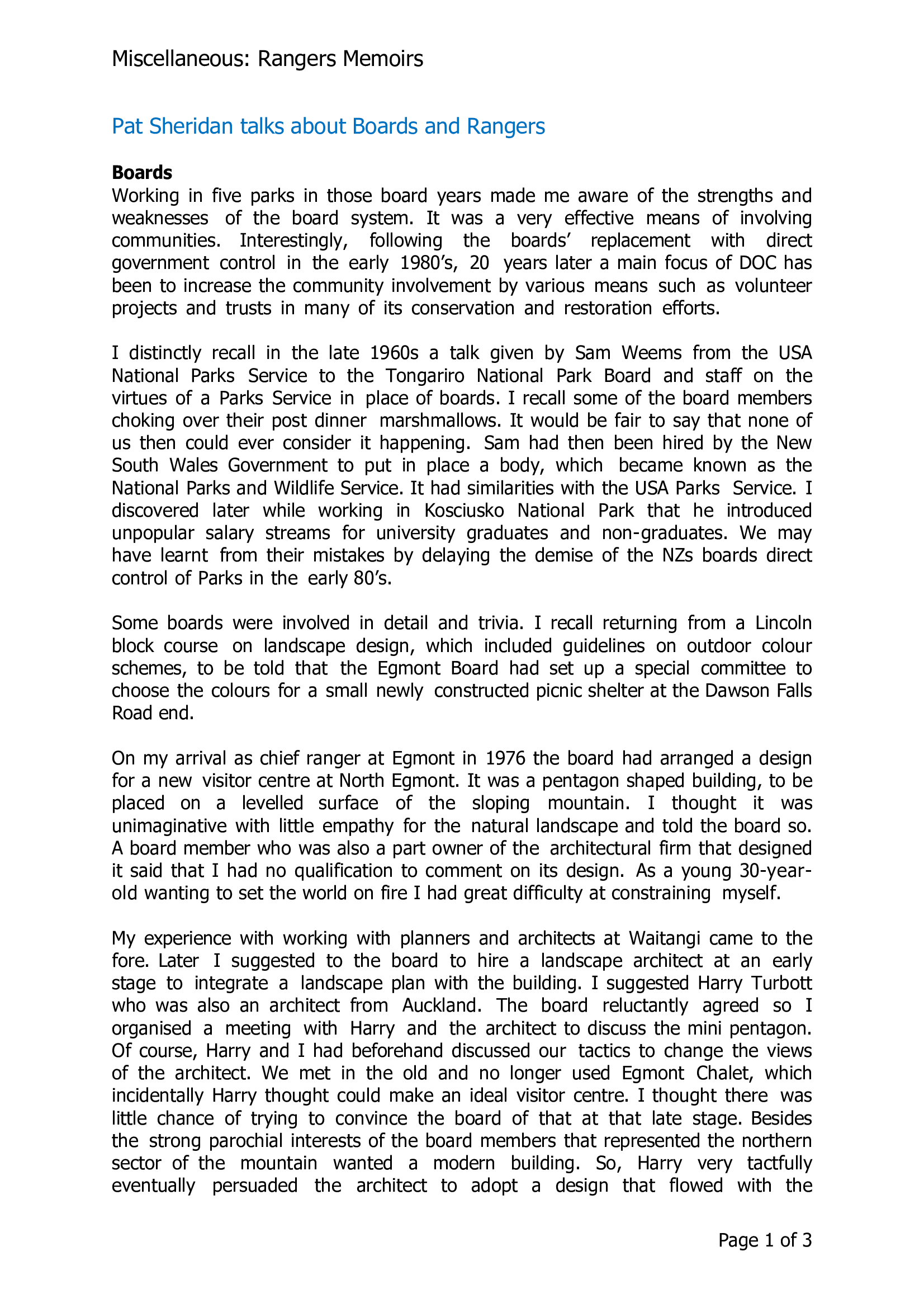 Pat Sheridan talks about Boards and Rangers