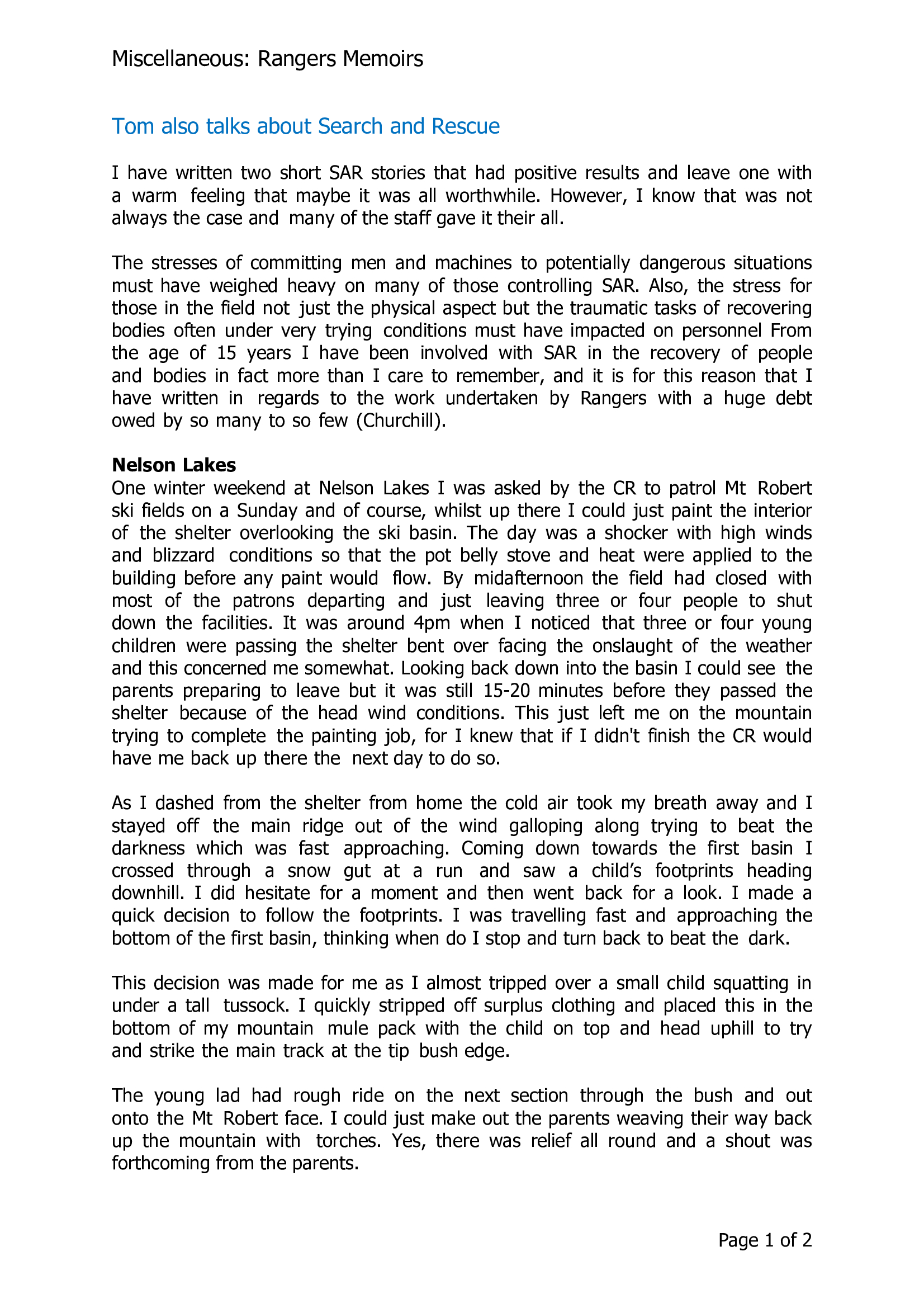 Tom also talks about Search and Rescue